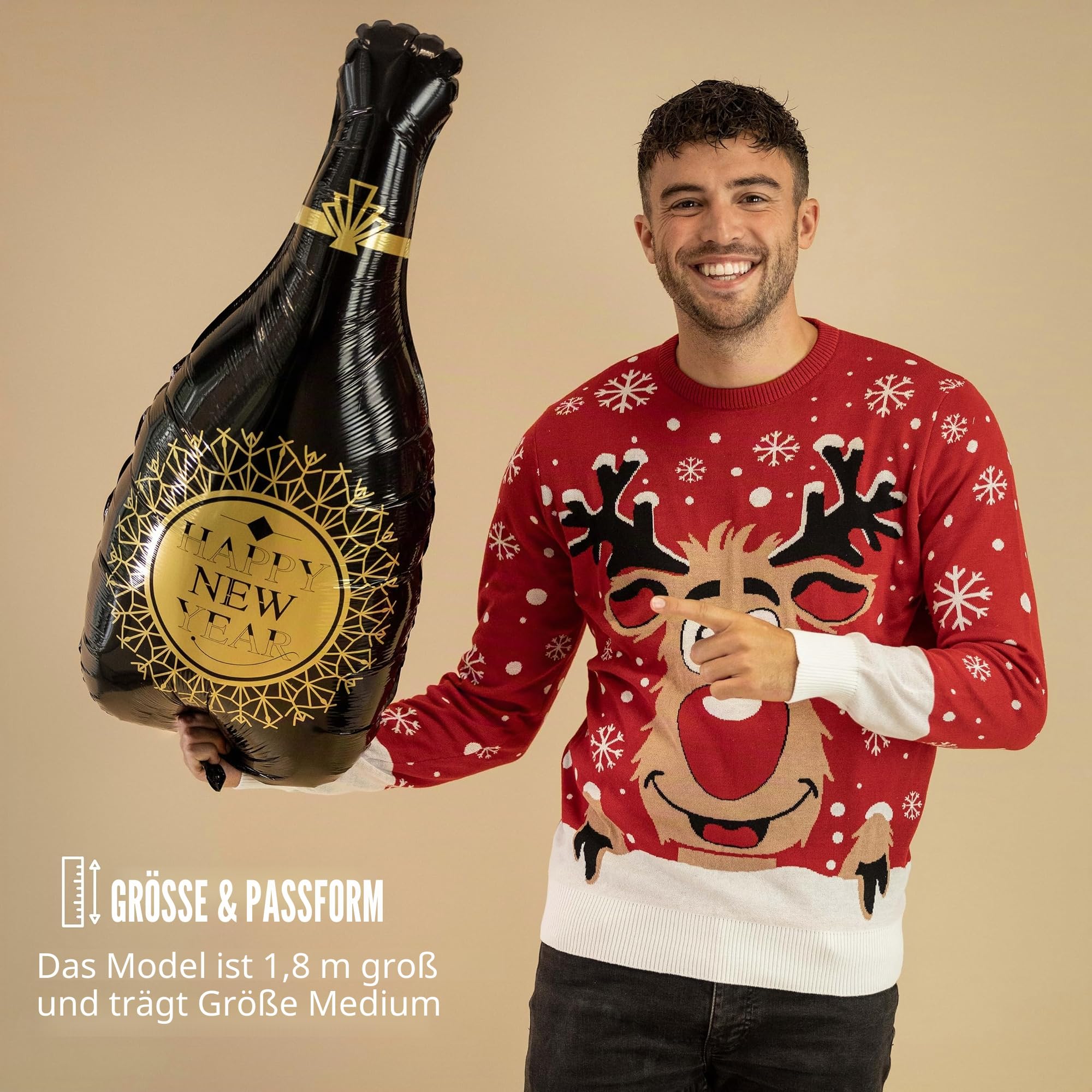 JAP Christmas - Lustiger Hässlicher Weihnachtspullover für Damen und Herren - Weihnachtspulli - Ugly Christmas Sweater - Rudolph