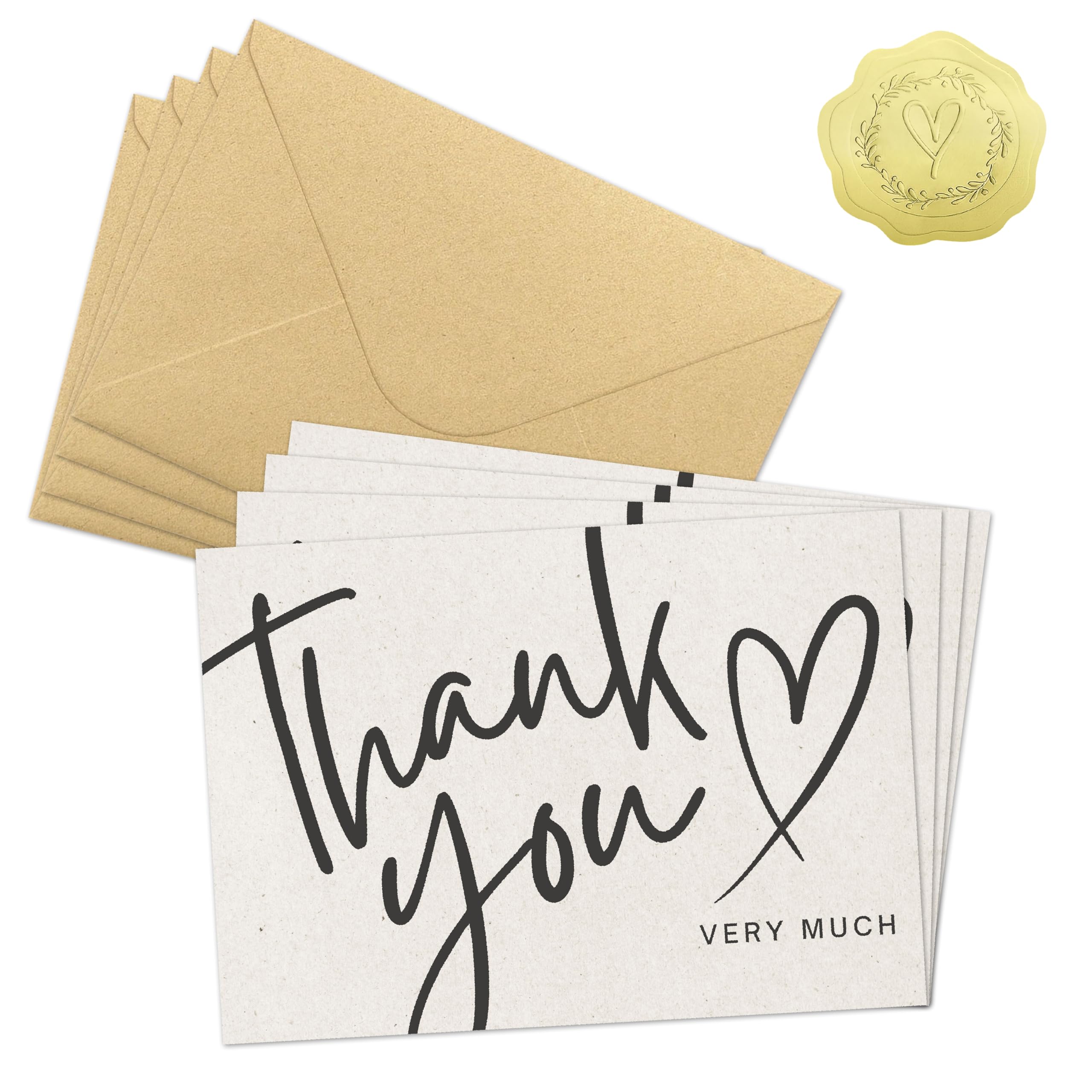 Yezirzax 20 Pack Thank You Cards Multipack, 14X9 cm Thank You Cards with Kraft Envelopes and Gold Sealing Stickers, Matte Waterproof Thank You Card Set for Teather, Holiday Gifts and All Occasions