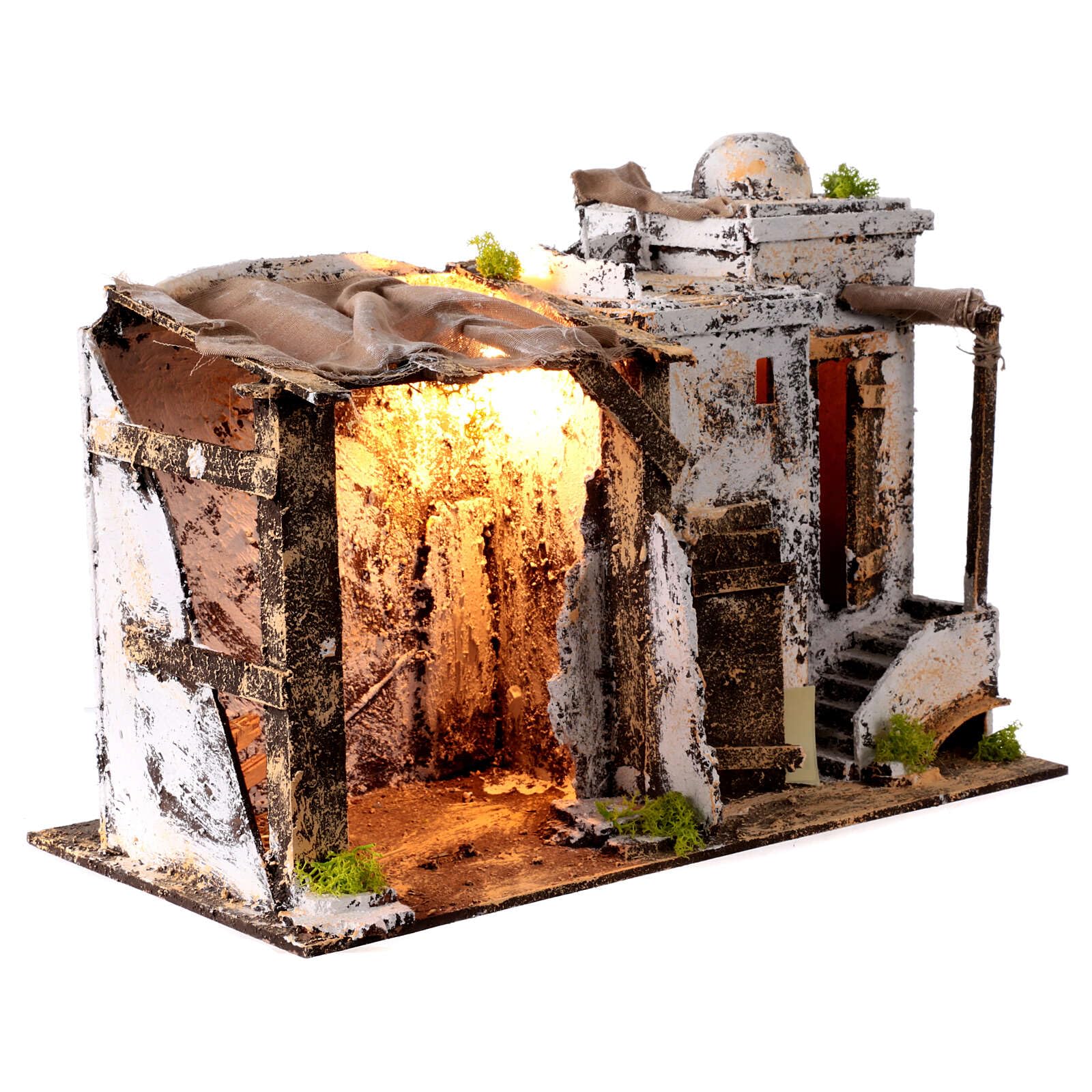 Case Arabe In Sughero Artigianale - Composizione Con Luce, 28x18x14cm, Realizzata A Mano In Spagna