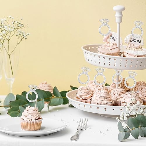 Miniatura 4 de Gyufise 36 piezas de anillos de diamantes para cupcakes con purpurina para despedida de soltera, anillos de boda, cupcake para matrimonio, boda,