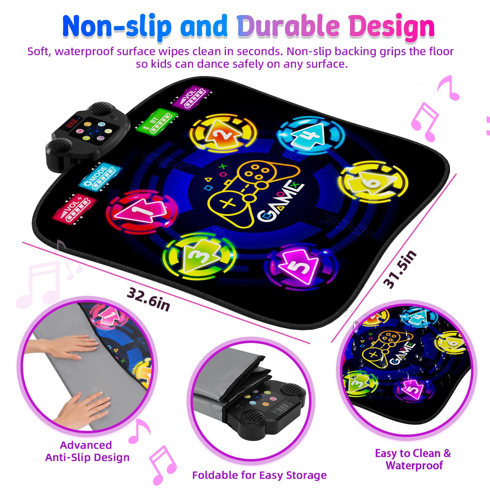 Tappetino da ballo, ritmo step dance, gioco sfida, con luci LED, volume regolabile, musica integrata, nero