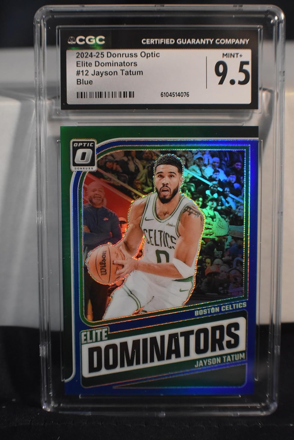 JAYSON TATUM 2024-25 Panini Donruss Optic Elite Dominators #12 BLUE PRIZM PARALLEL Card #32 of only 49 Made! CGC Graded Mint+ 9.5 Boston Celtics Basketball