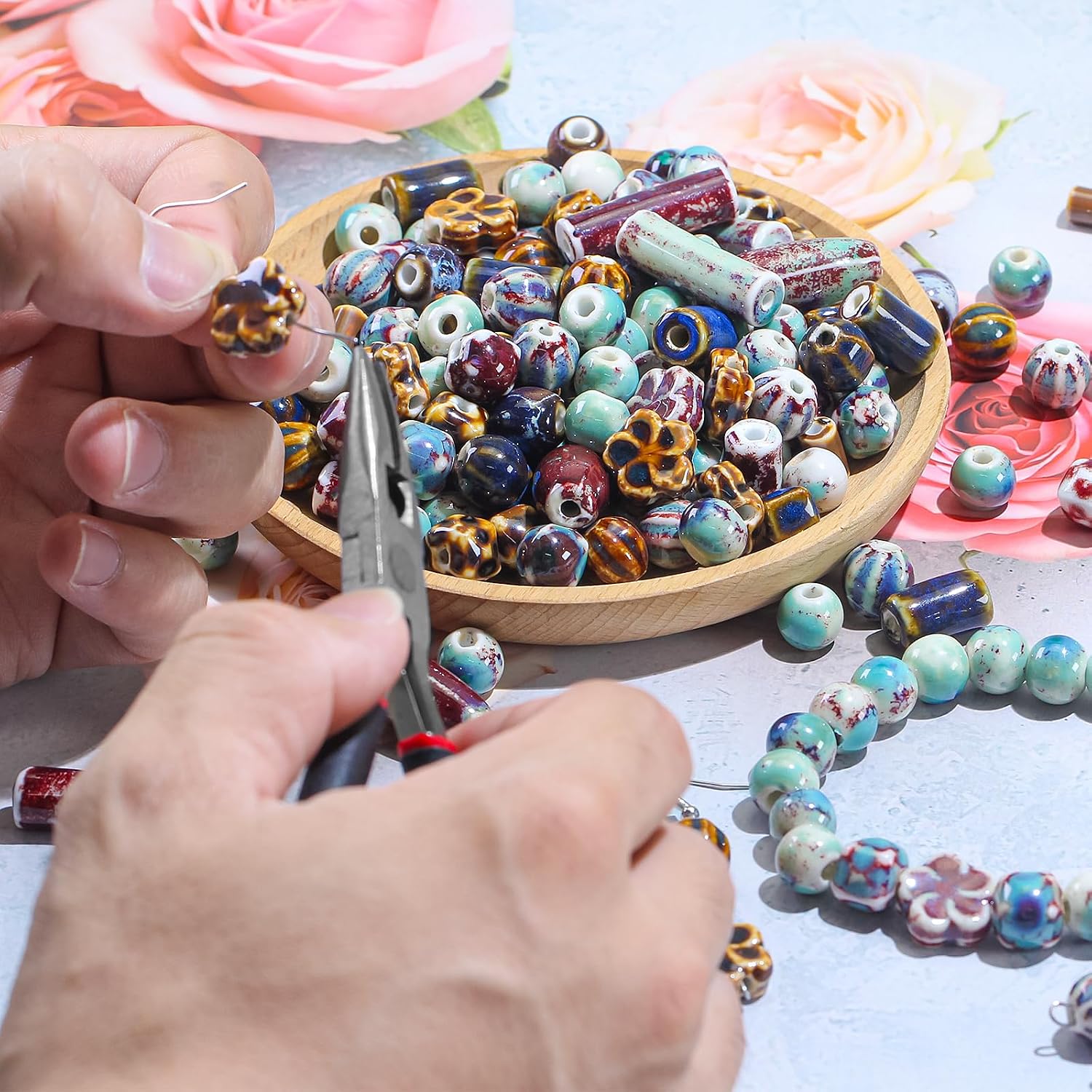 Mixed Unique Beads for Jewelry Making, Bulk Assorted Ceramic Large Hole Porcelain Beads for Crafts, Bracelets Necklace Earrings (Mixed 0.4 lb)