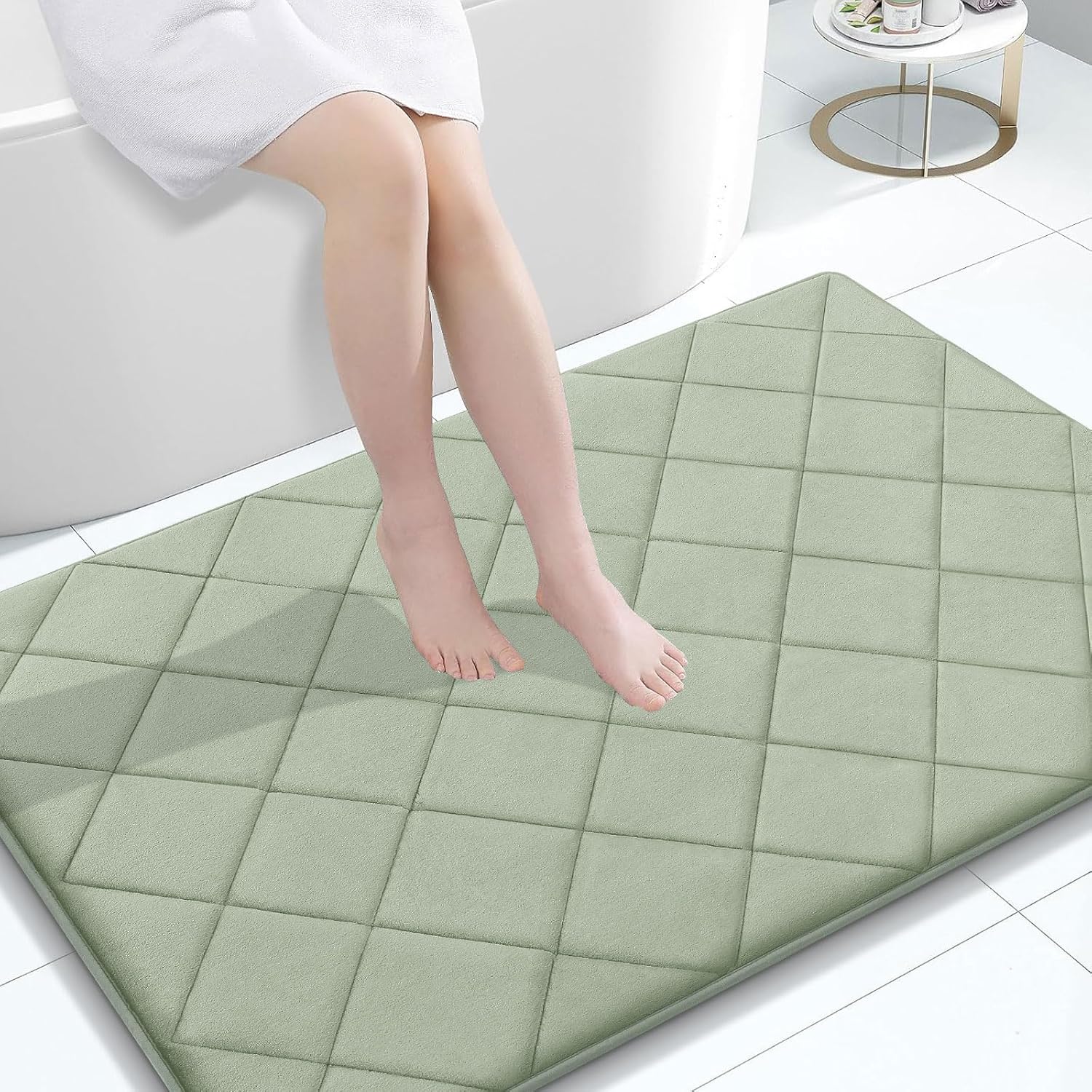OLANLY Memory Foam Bath Mat 47x32, Ultra Soft and Absorbent Bathroom Rugs, Machine Washable, Comfortable Bath Carpet for Bathroom Floor, Tub and Shower, Sage Green 47" x 32" Sage Green