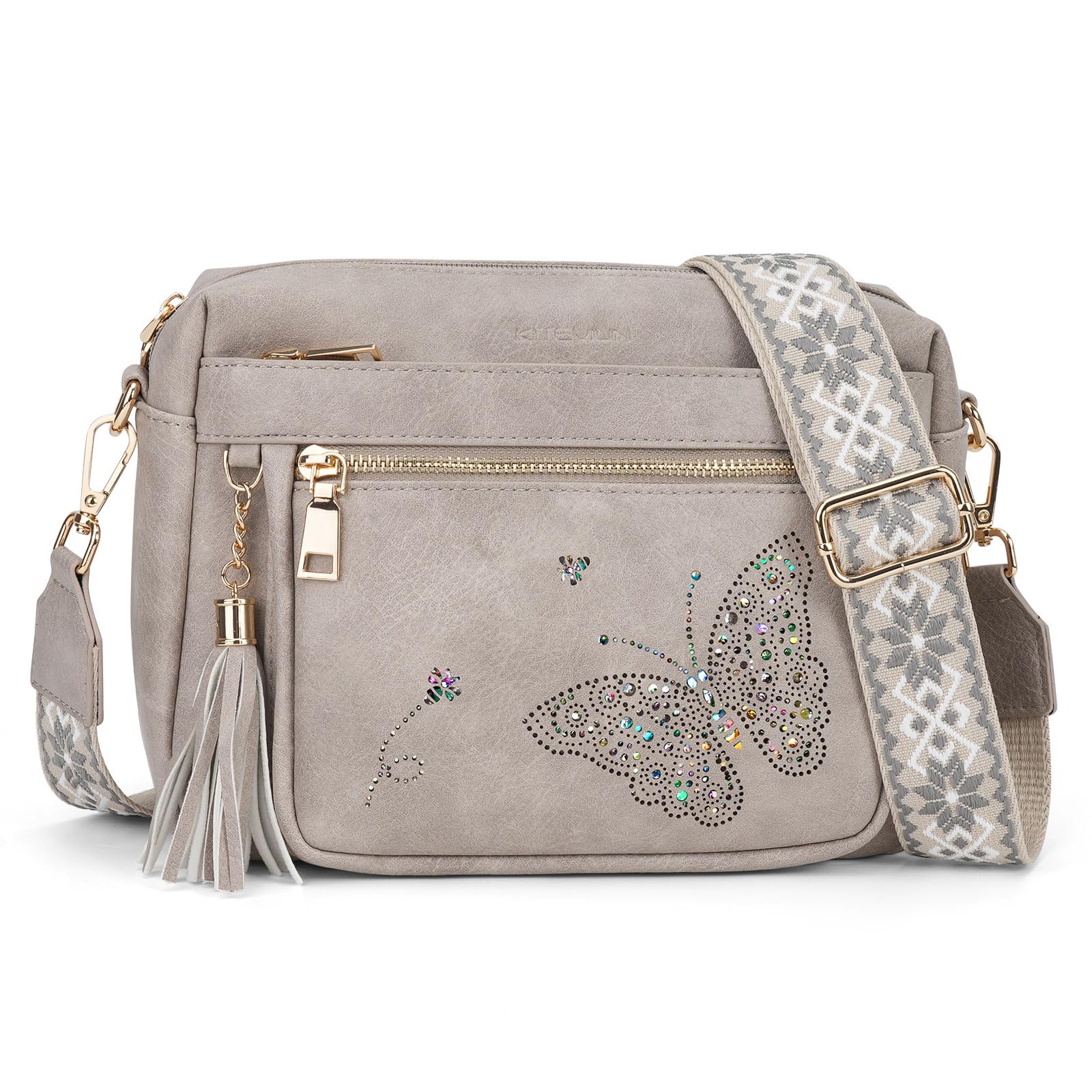 KITEVIUN Crossbody Bag for Women Trendy Leather Crossbody Purse Butterfly Design Shoulder Handbags with Adjustable Strap
