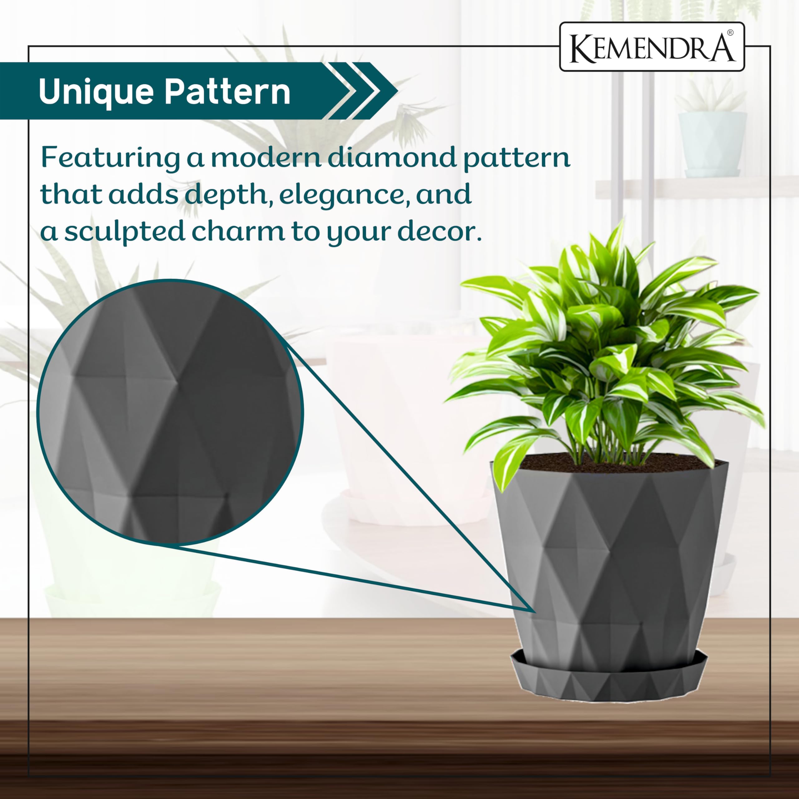 Kemendra® Plastic Flower Pots for Home Decoration, Plant pots for Home Decor, pots for Plants Big Size Plant Pots for Garden Balcony Plastic Flower pots for Garden (Round Diamond Multi Colour 5) - Image 5 thumbnail