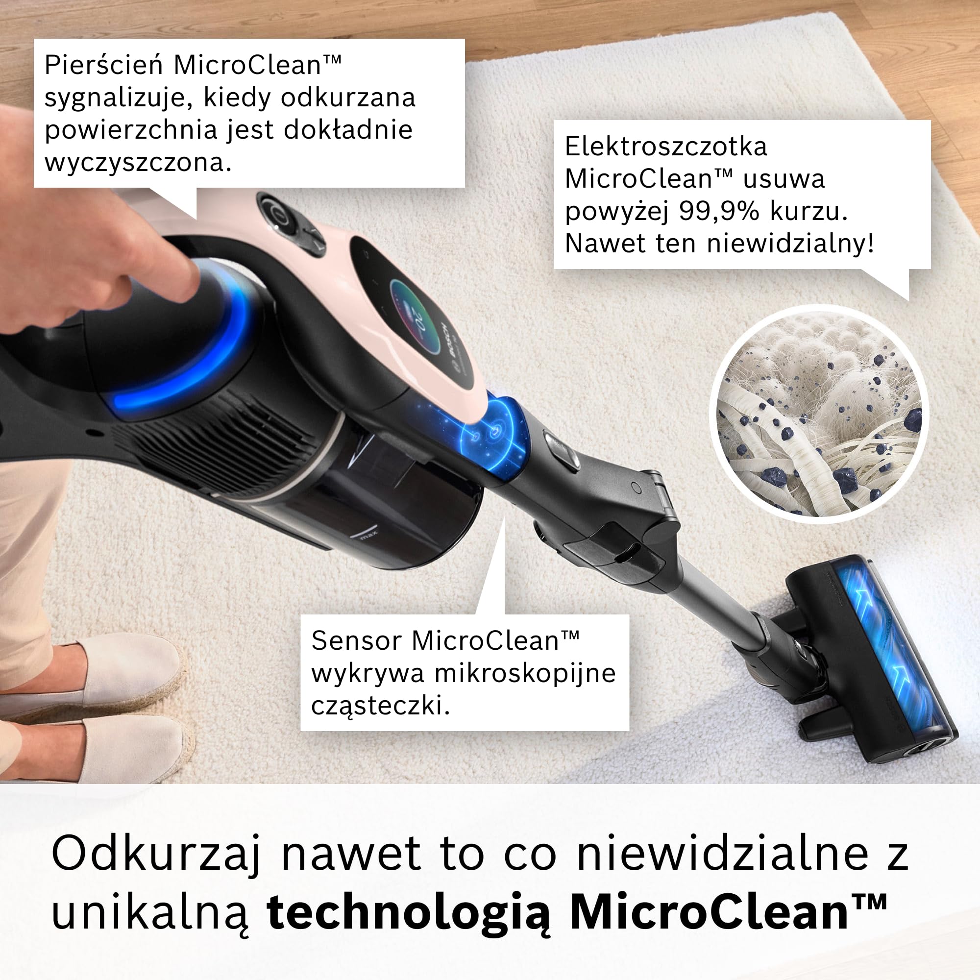 Bosch Unlimited 10, Odkurzacz Bezprzewodowy z Technologią MicroClean, łatwo opróżnianym pojemnikiem na kurz, zginaną rurą, podświetleniem LED i akumulatorem 4,0 Ah, kolor różowy, BKS1041RHF