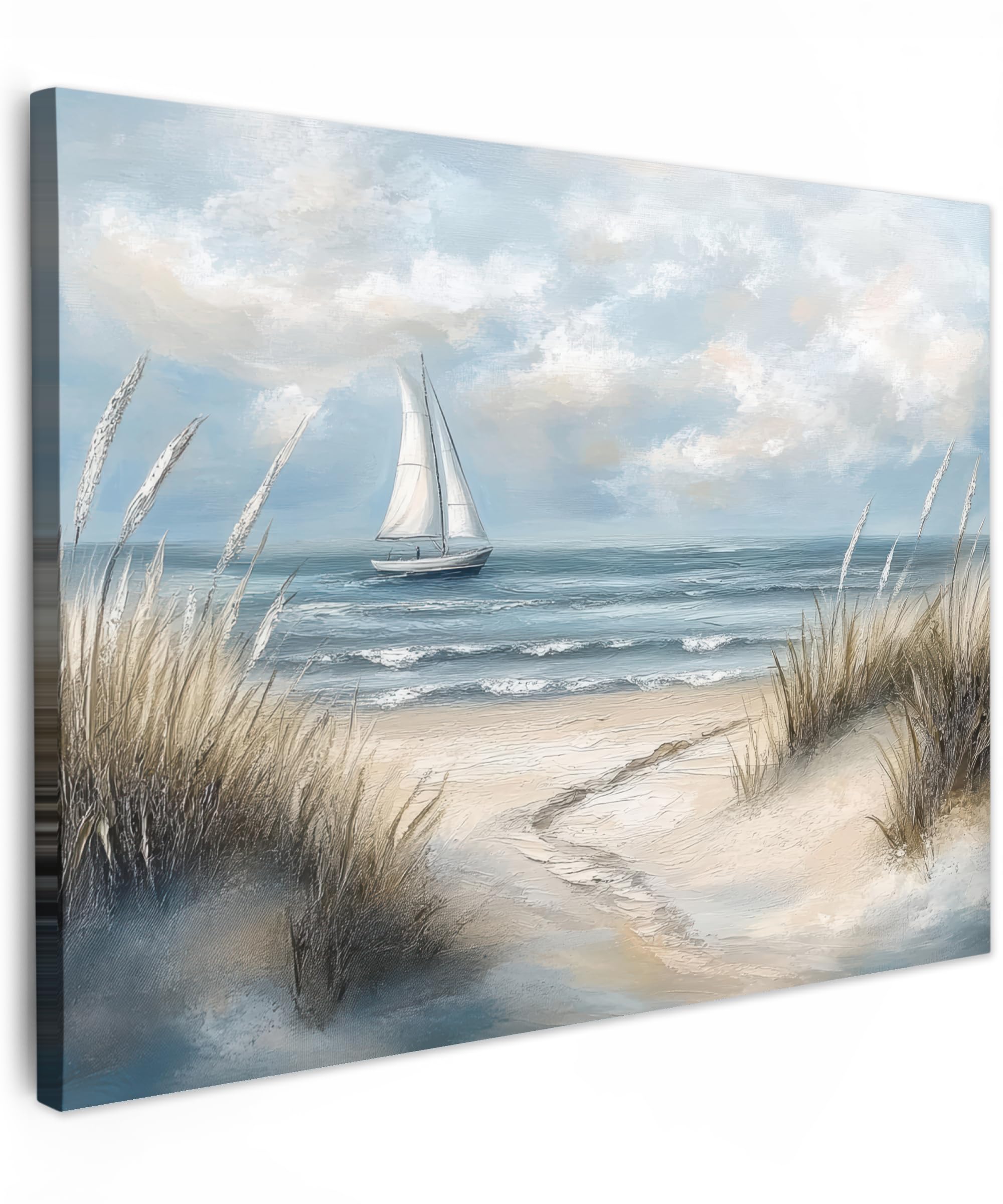 MuchoWow© Canvas Wall Art 31"x24" / 80x60 cm Decor Paintings Print framed on Canvas Pictures for Hallway Sea - Sailboat - Beach - Dunes - Vintage — image 1