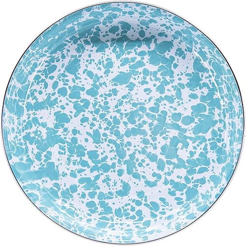 Miniatura 6 de Golden Rabbit Enamelware - Juego de 4 platos llanos de 10.5 pulgadas (remolino rojo)