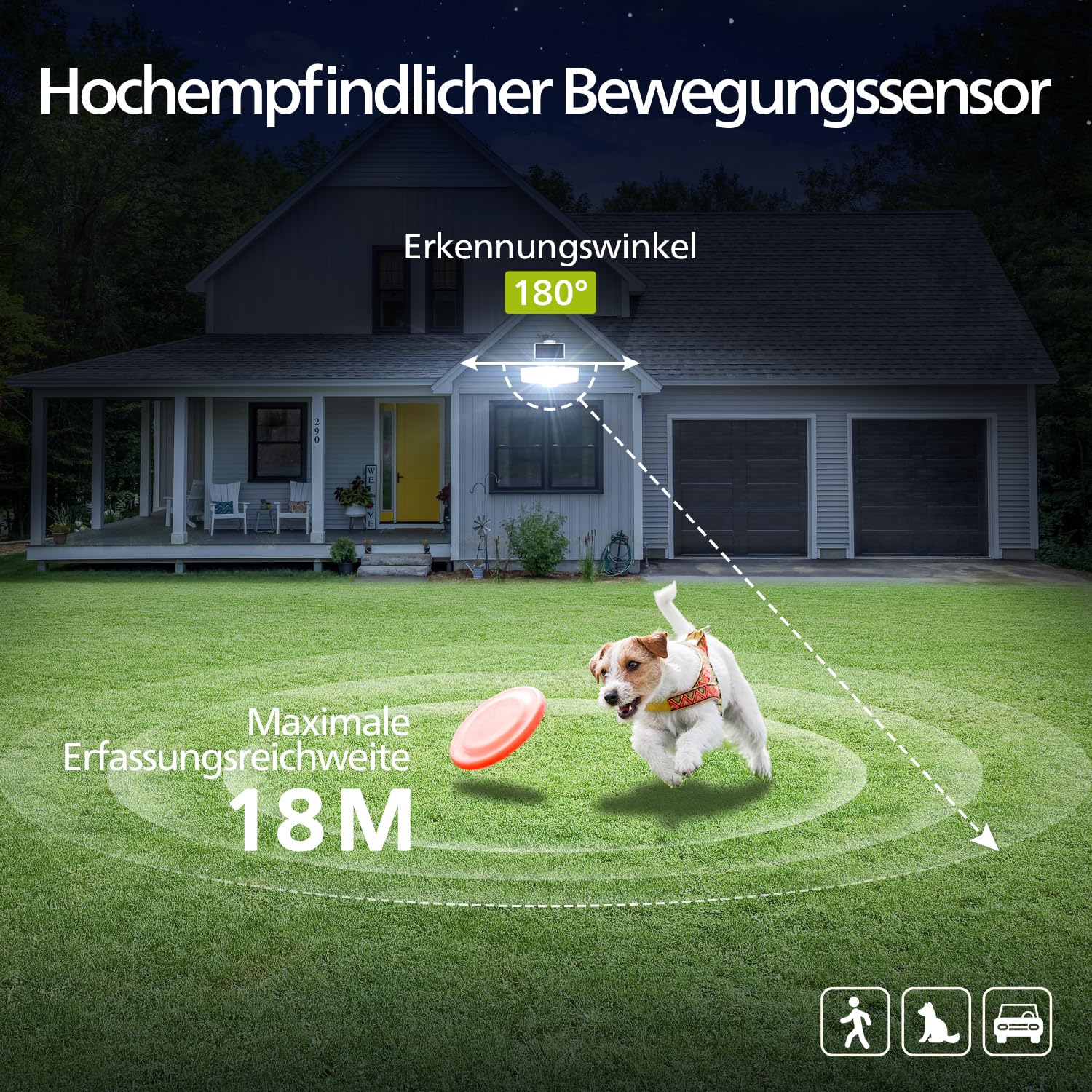 Philips 3600LM Solarlampen für Außen mit Bewegungsmelder, 5000K Wasserdichte Dimmbare LED, 3 Verstellbare Köpfe mit 5m Kabel, Separate Solarpanel mit 3 Modi Solar-Fluter für Hof, Garage