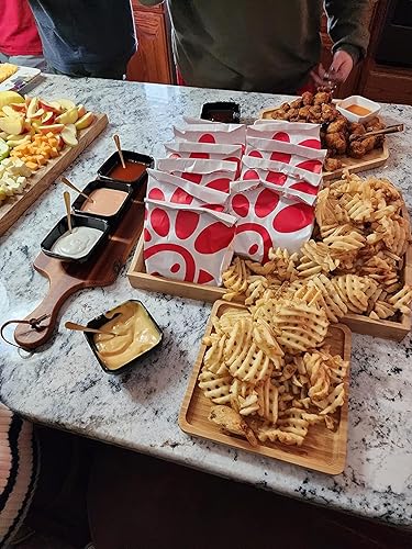 Miniatura 6 de Bandejas de bambú para servir charcutería de 16.5 x 11.8 pulgadas con asa, el juego incluye 1 hexagonal de 12.5 pulgadas + 1 cuadrado de 7.8