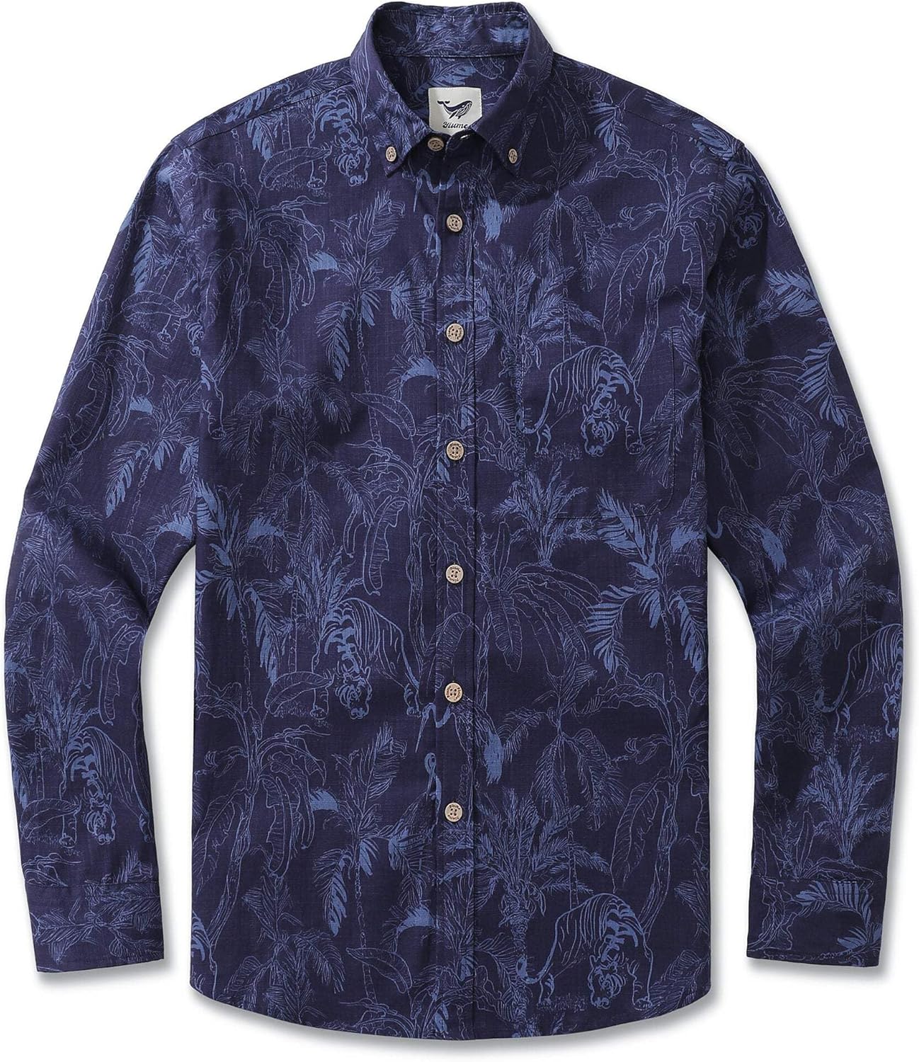 Long Sleeve Hawaiian Shirt for Men Mysterious Jungle Cotton Button-Down Aloha Shirt
