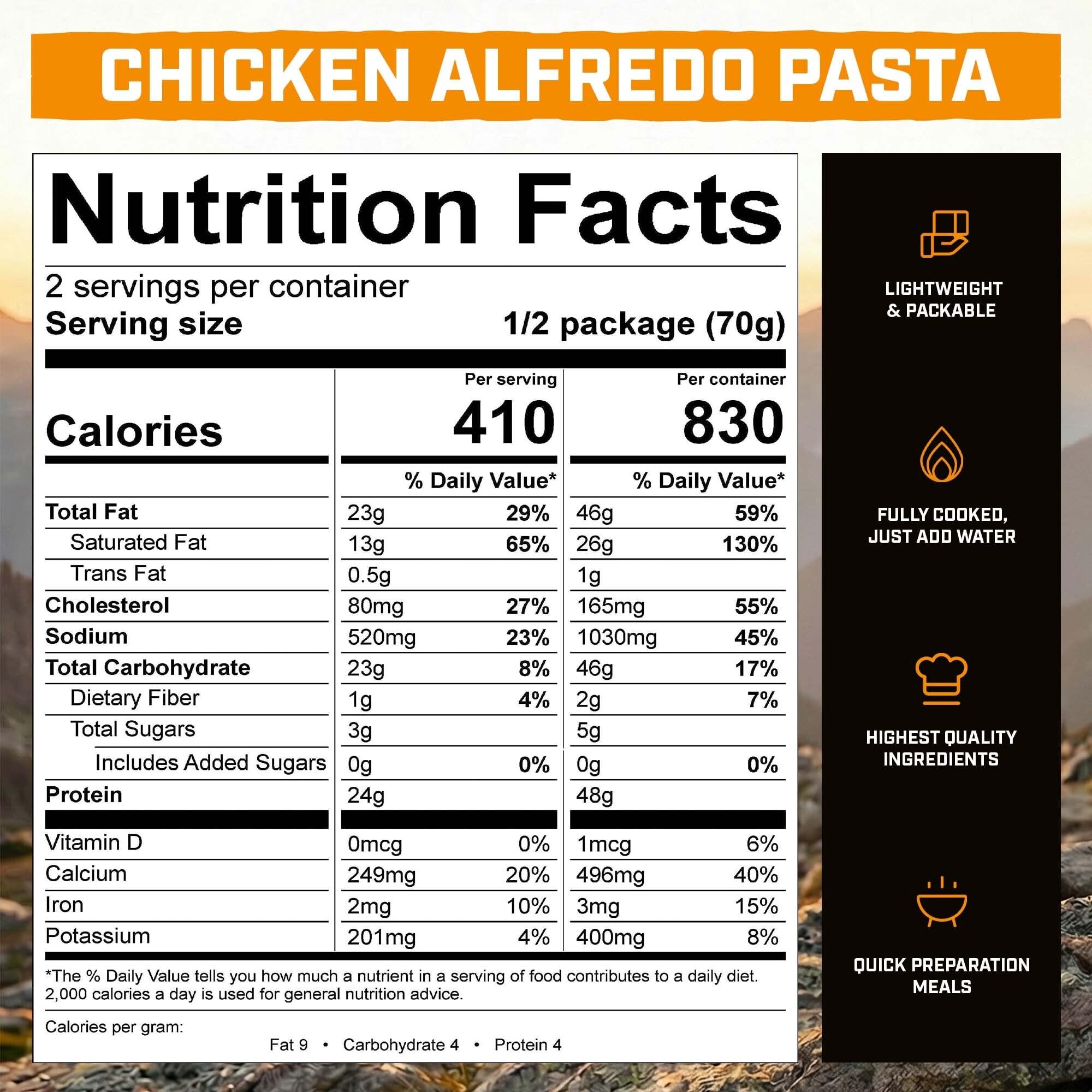Peak Refuel Chicken Alfredo Freeze-Dried Meal 48g Protein 2 Servings | 48g protein 100% real meat non-GMO ingredients no fillers freeze-dried just add water 2 servings backpacking meal product thumbnail 3