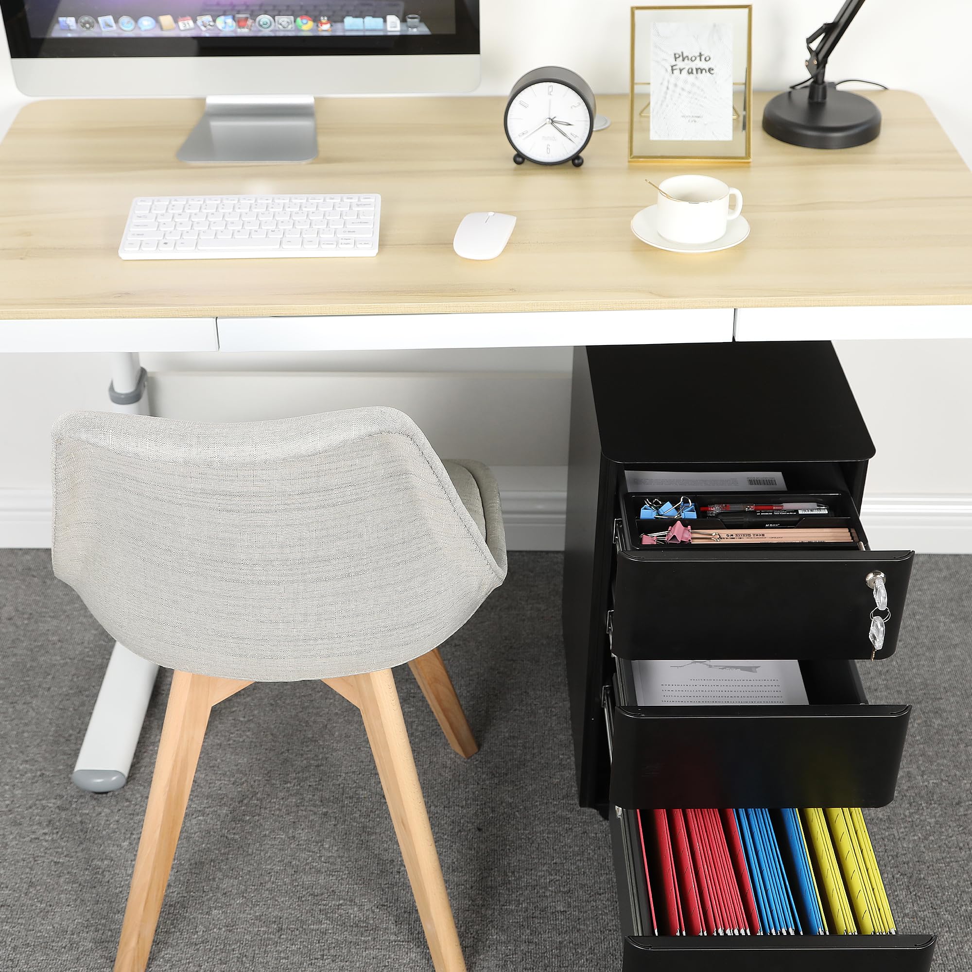 YITAHOME Armoire de classement à 3 tiroirs verrouillable, pour Bureau à Domicile avec Roue, Armoire de Bureau pour Lettre/légal/A4, entièrement assemblée, Noir, 30 x 45 x 61 cm
