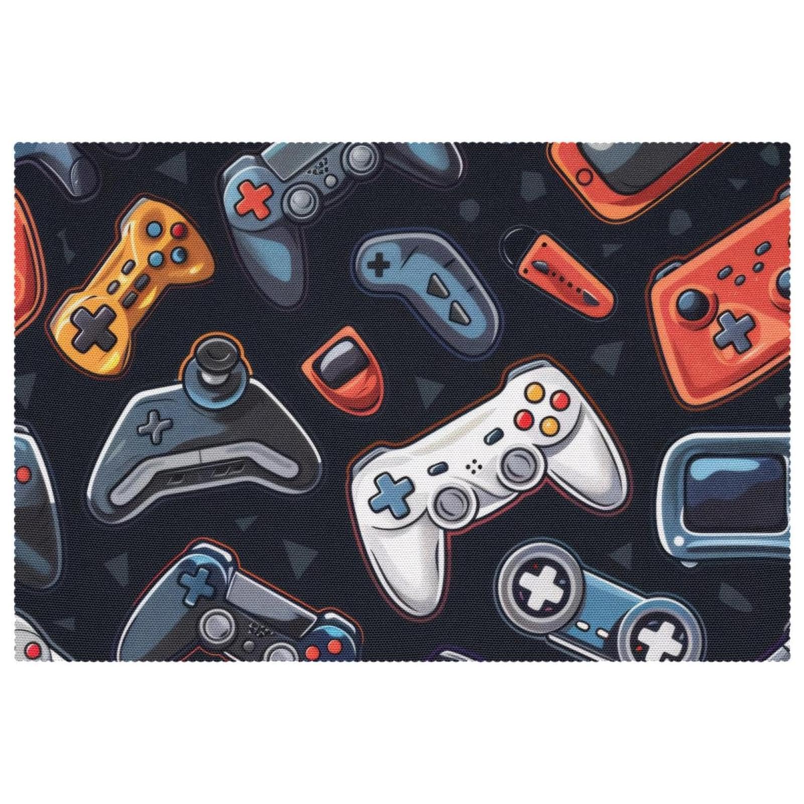Set de table tissu Oxford lavable résistant chaleur motif manette de jeu lot de 4