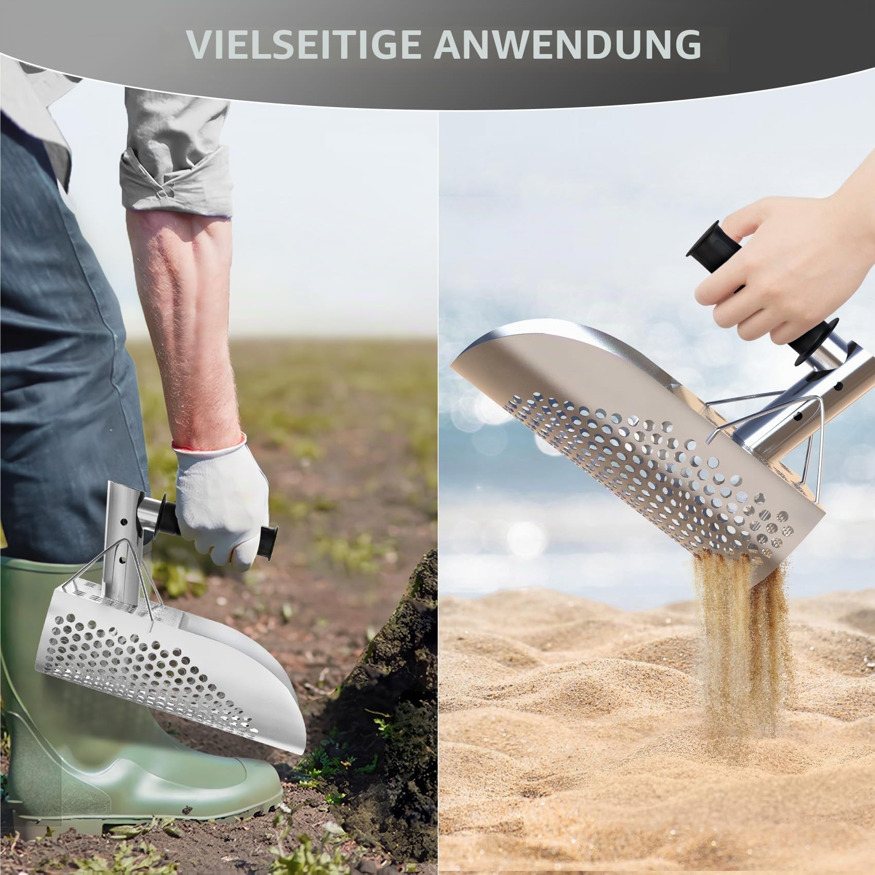 DR.ÖTEK Metalldetektor Sandschaufel, Edelstahl, Schwerlast, Anti-Rost, Bergemagnet, Schatzsuche