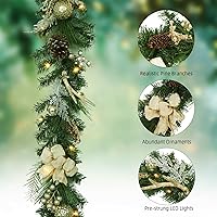 Vista 3 de Adeeing - Guirnalda de Navidad de 6 pies con luces, guirnalda preiluminada para exteriores con 20 luces LED operadas por batería, guirnalda festiva