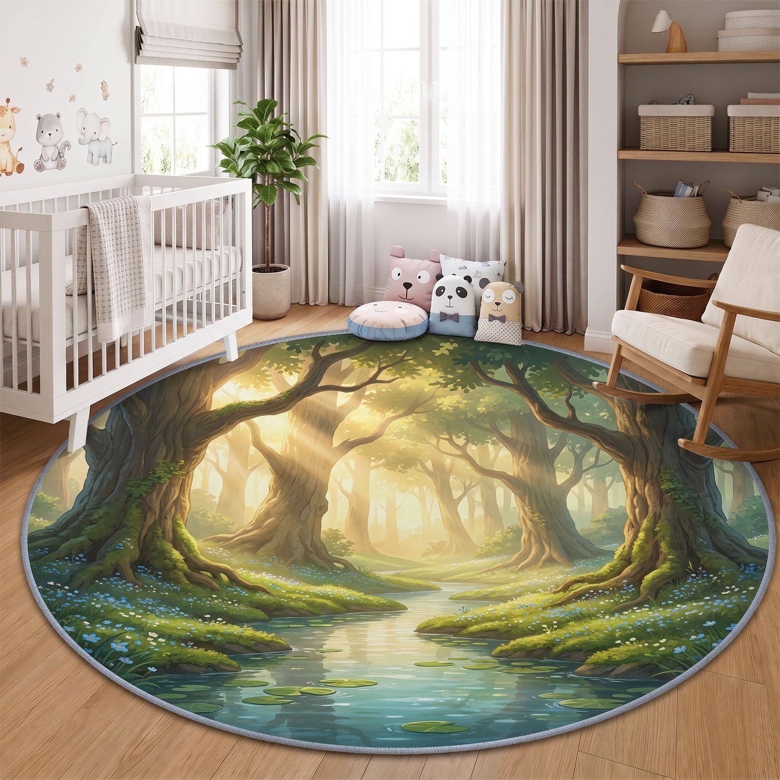 Generisch Natur Fantasy Teppich Rund Wohnzimmer rutschfest Kurzflor