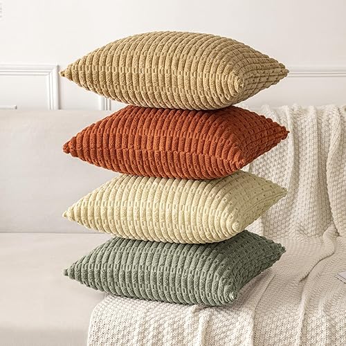 Vista 34 de MIULEE Pack of 2 Orange Corduroy Decorative Pillow Covers 20x20 Inch Soft Boho Striped Throw Pillow Covers Modern Farmhouse Home Decor for Halloween