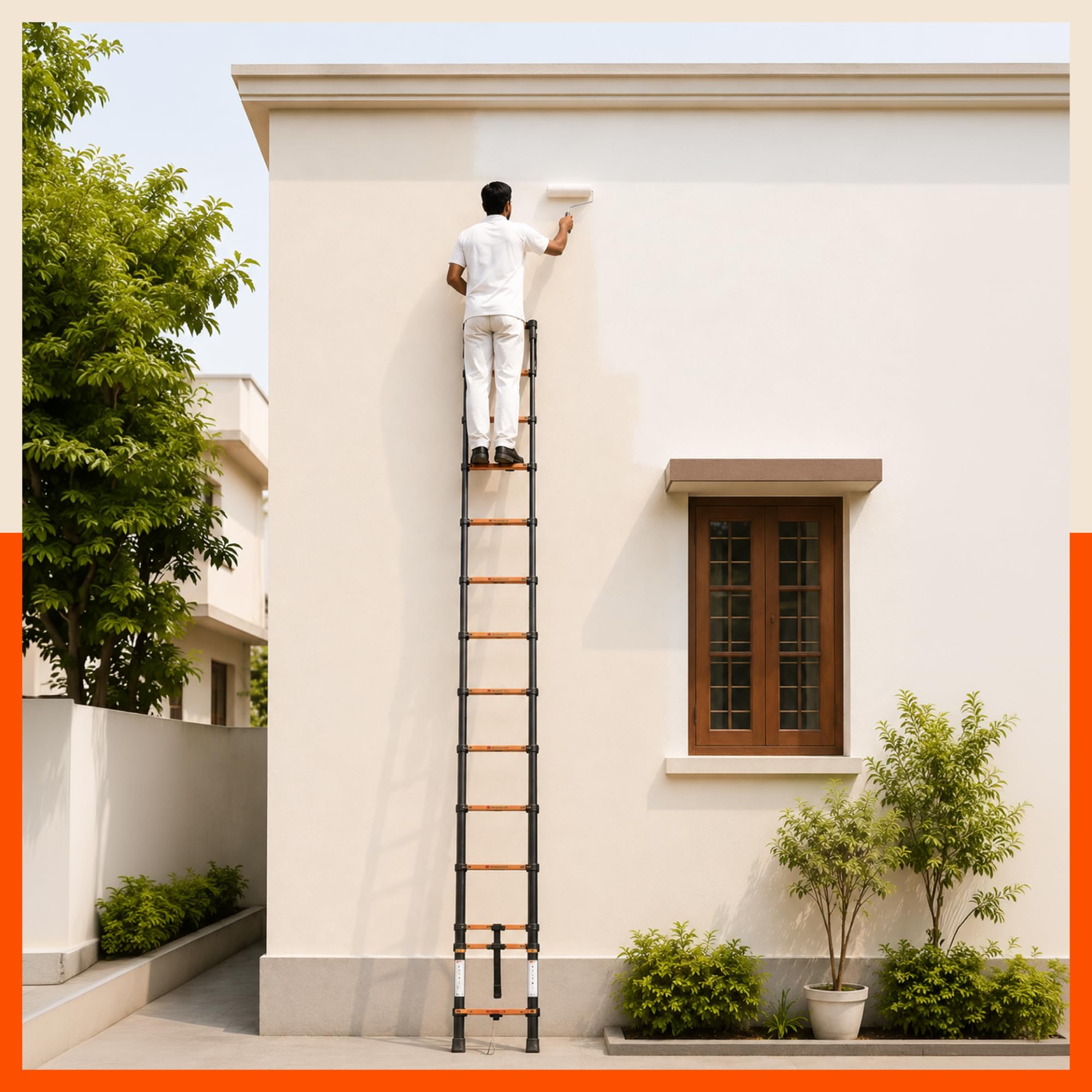 Bathla Carbon Steel Telescopic Ladder 16.5 ft (5m) - 13 Steps | Portable & Compact | Foldable Multipurpose Step Ladder for Home & Outdoor use — Amazon image 5