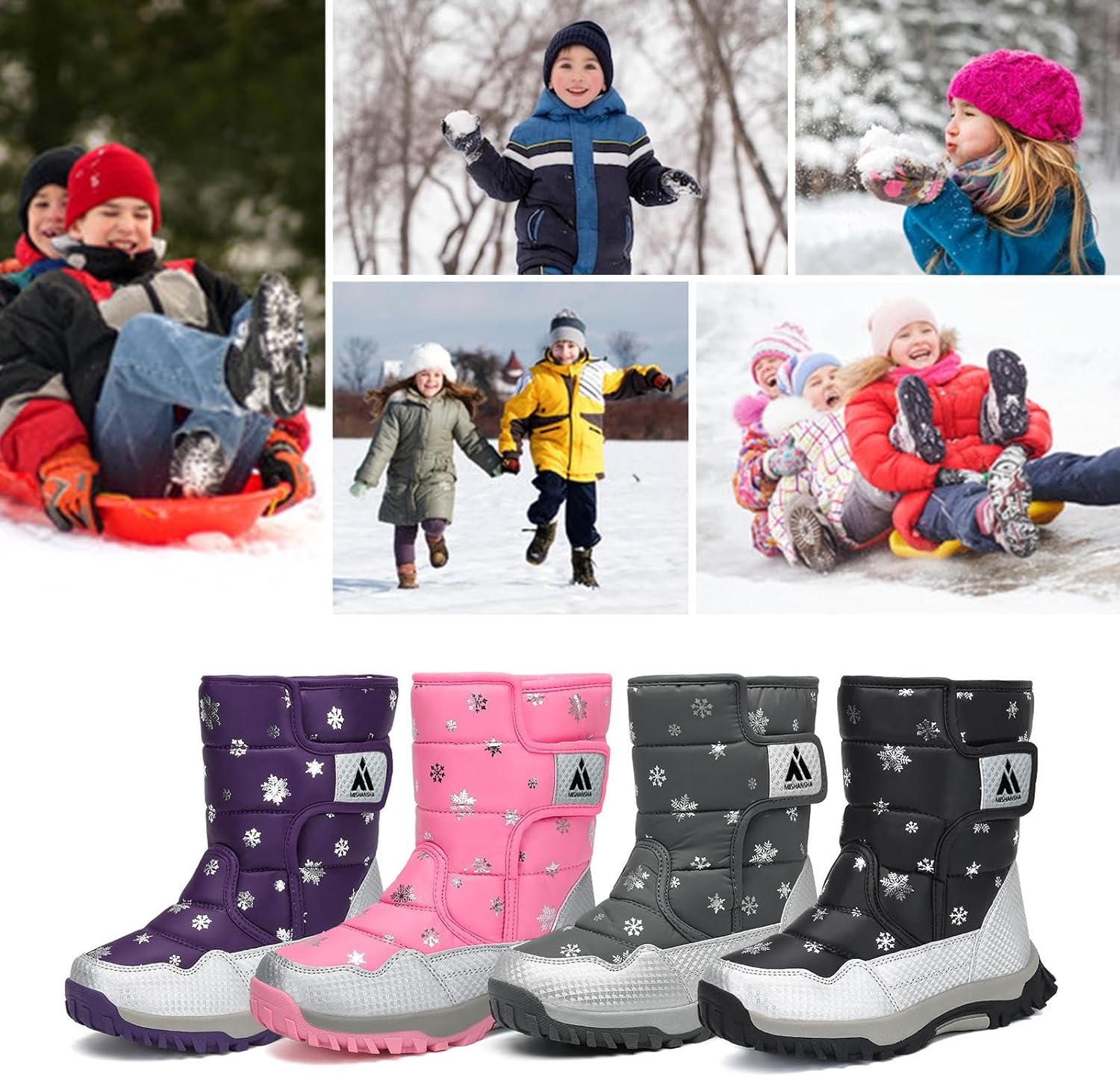 Mishansha Girls Boys Toddler/Little Kid/Big Kid Winter Snow Boots Warm Waterproof Anti-Slip Anti-Collision Hight-Cut for Outdoor Skiing