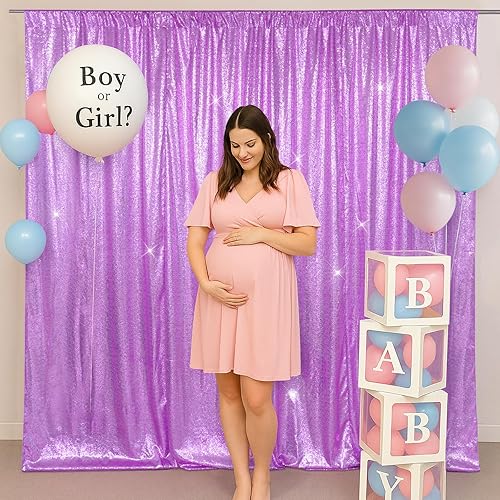 Miniatura 4 de SquarePie Telón de fondo de lentejuelas no transparente, cortina brillante para fiesta de boda, 6 pies x 6 pies, lavanda