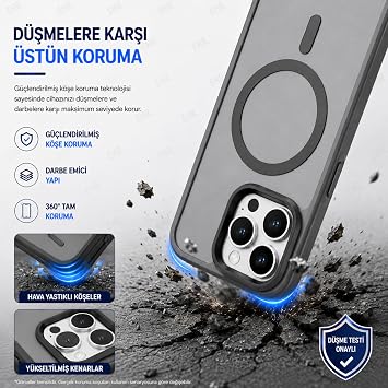 Ehr. iPhone 15 Pro Max ile Uyumlu MagSafe Kılıf, Mıknatıslı Kablosuz Şarj Destekli, İpeksi Dokulu Sert Gövde, Kamera Korumalı Premium Silikon Kapak (Gri, iPhone 15 Pro Max)