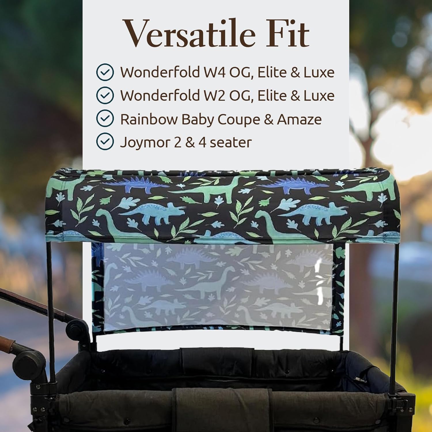 Wagon Stroller Canopy Accessories, Adjustable Stroller Cover with Sun Shield, Blue Dinosaur, 2 Seater, 51”x 38”x 0.5