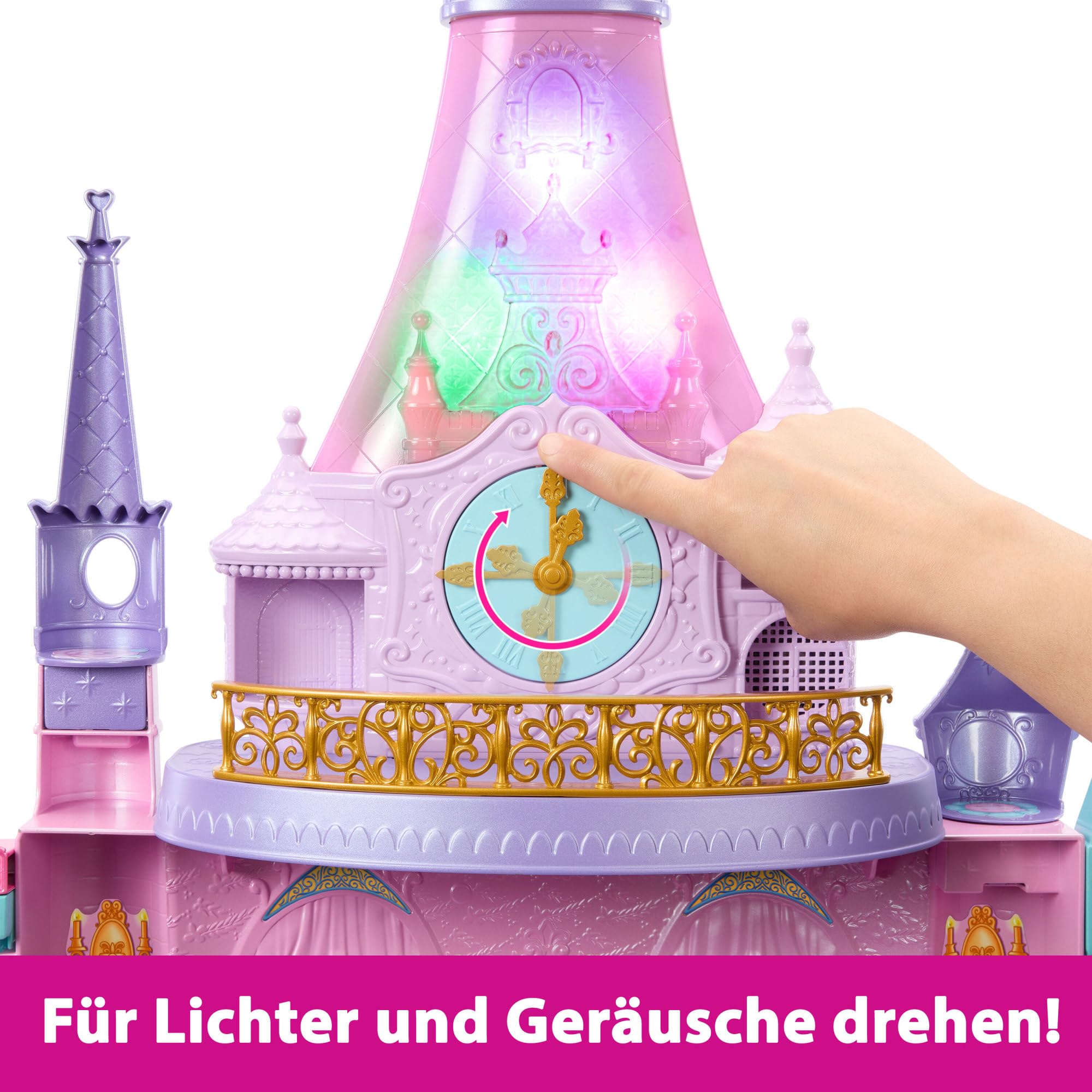 Mattel Disney Prinzessin Puppenhaus, Magisches Schloss, 3 Etagen, 10 Spielbereiche, mit Licht und Geräuscheffekten, inkl. 28 Zubehörteilen, Disney Geschenke, Spielzeug ab 3 Jahre, HLW29