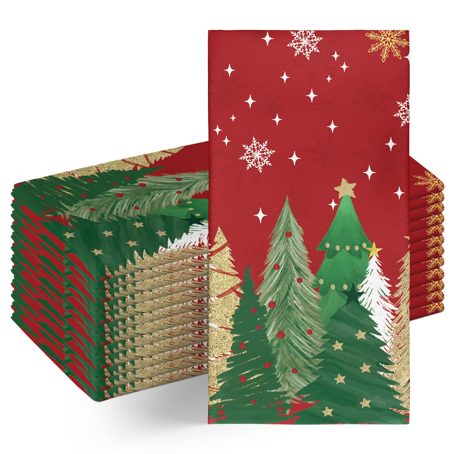Horaldaily Christmas Cloth Napkins 18 x 18 Inch, Christmas Pine Tree Stars Red Party Dinner Decoration Washable Napkins Set of 12