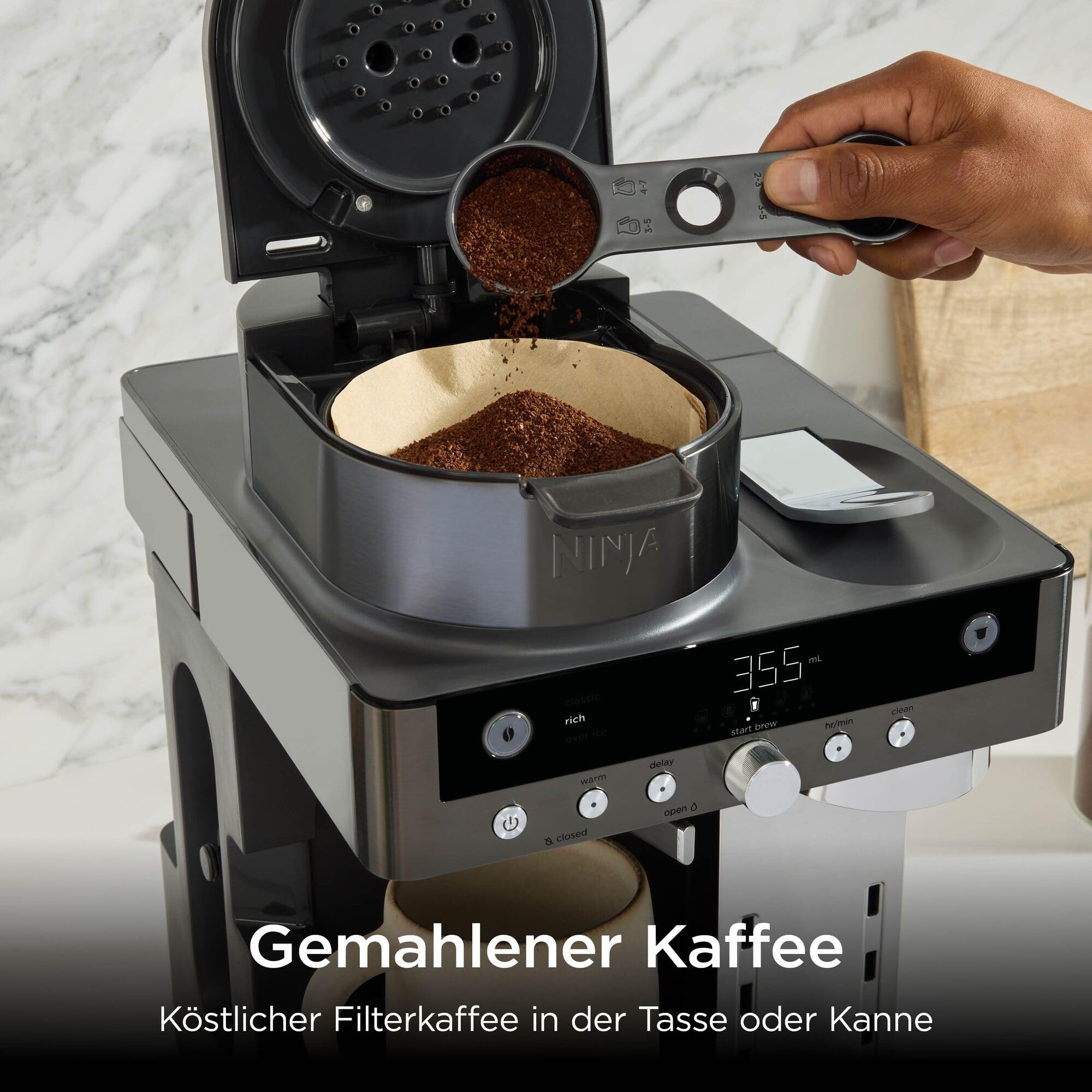 Ninja Prestige 2-in-1 Filterkaffee- und Kapselmaschine mit integriertem Milchaufschäumer, für Latte, Eiskaffee und Flat White, Grau-Metall CFN802EUGM