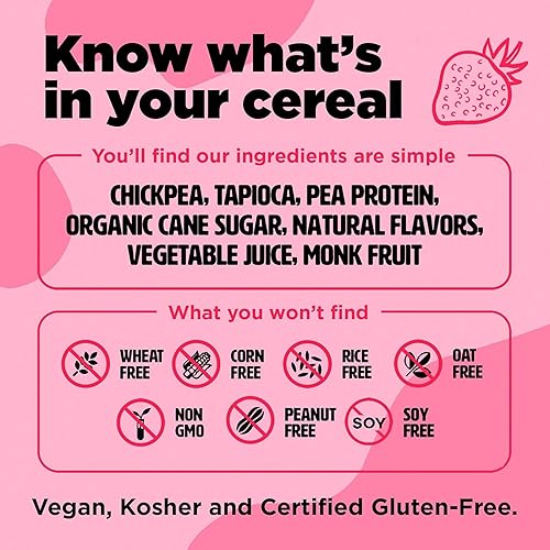 Miniatura 6 de Three Wishes - Cereal de desayuno vegano y a base de plantas - Fresa, paquete de 4 - Más proteínas y menos azúcar - Sin gluten, sin granos - Sin OMG