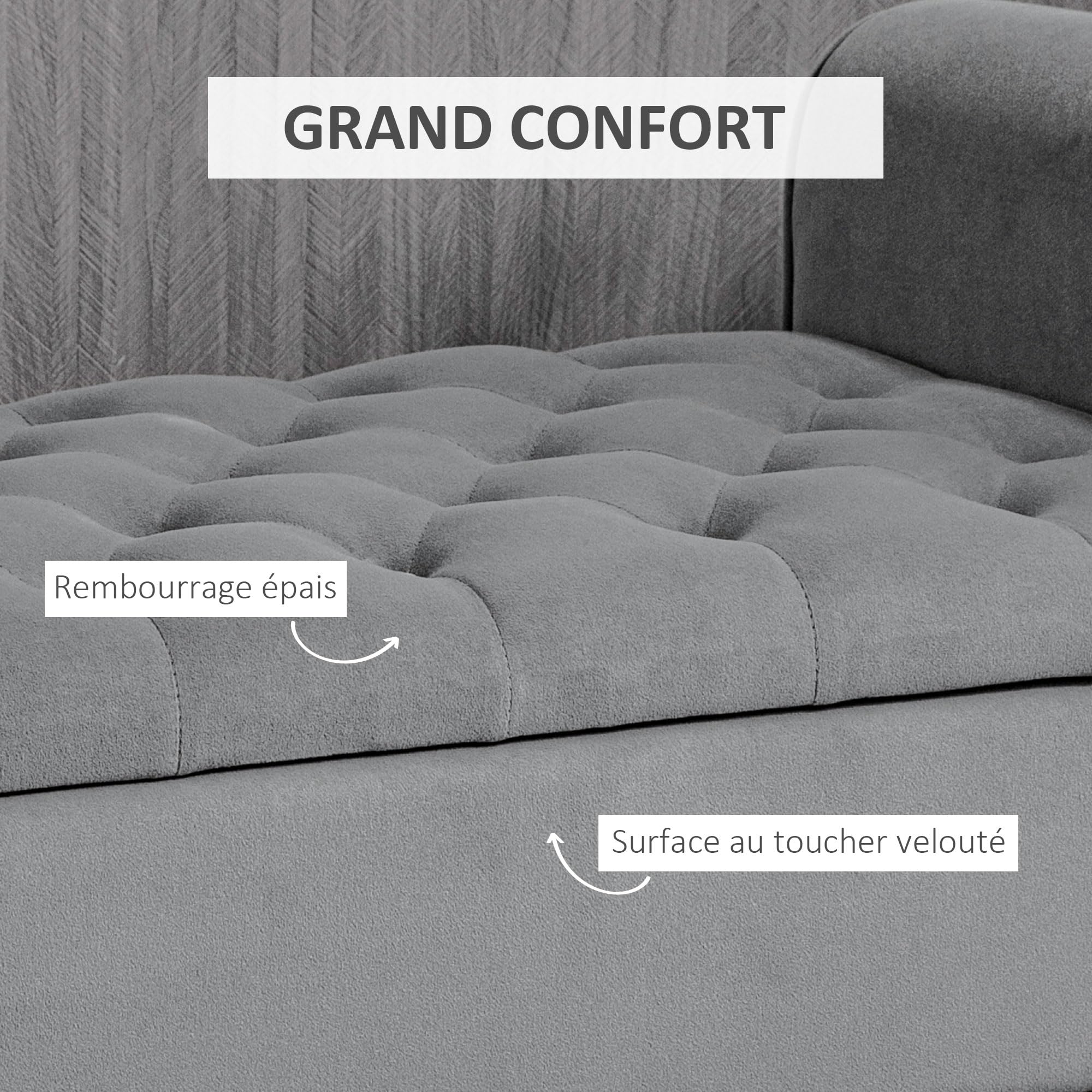 HOMCOM Banc de Rangement Bout de Lit avec Accoudoirs 126x48,5x57 cm Gris | Coffre de Rangement, Tissu Velours Rembourré et Capitonné, Charge jusqu'à 220 kg, pour Salon, Chambre, Entrée