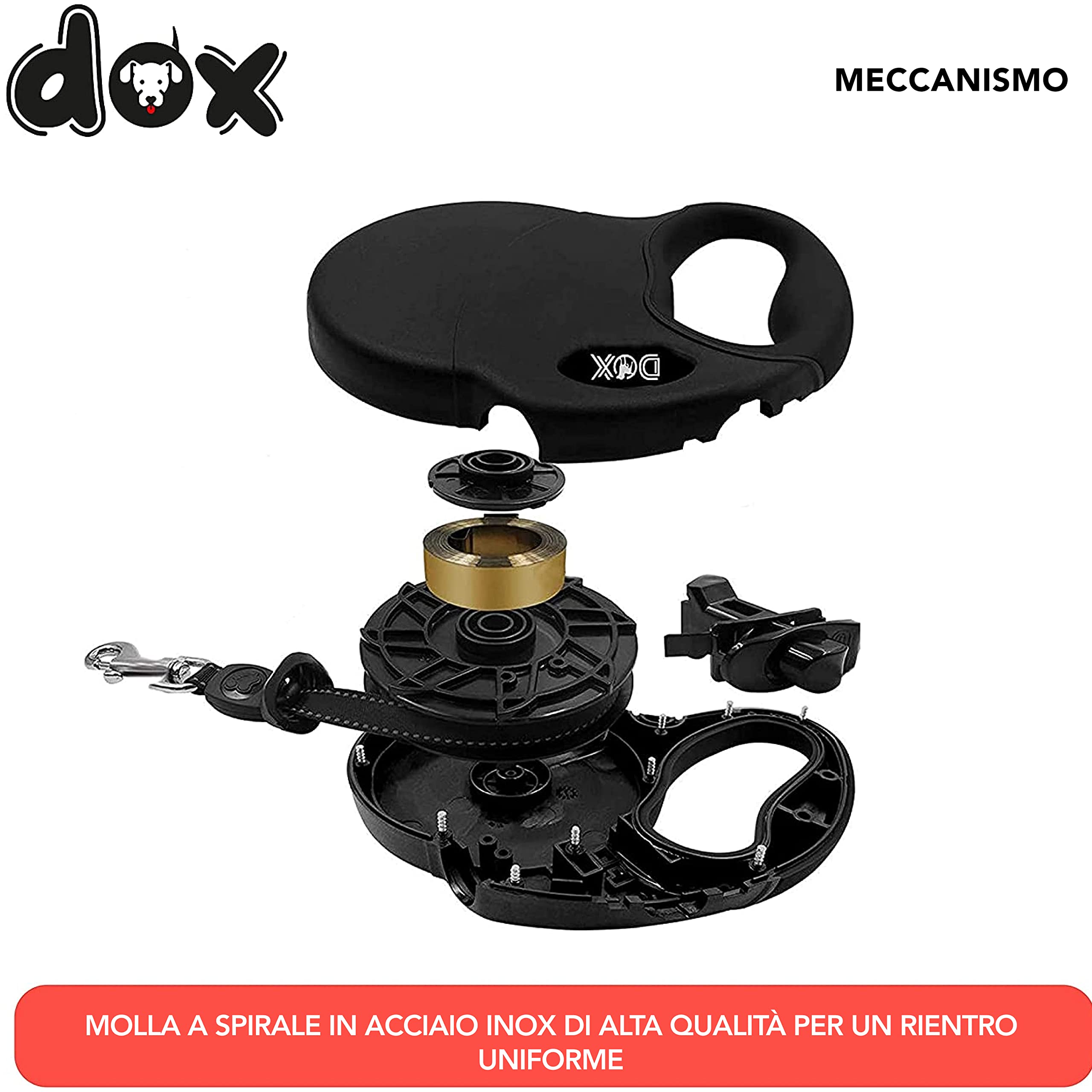 DDOXX Guinzaglio per Cani Allungabile | Colori e Misure Diverse | per Cani Piccoli e Grandi | Accessori Cane Guinzaglio a Bretella Retraibile | Guinzaglio per Gatti e Cani | S, 4m, Fino a 10 kg, Rosso
