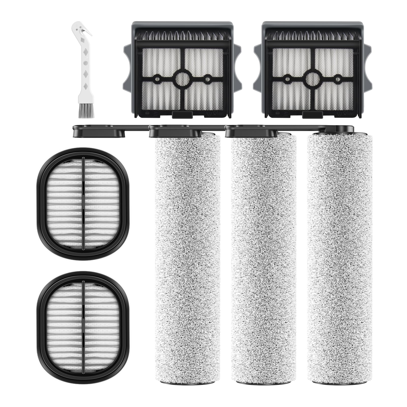 E.LUO Roller Brush and Filter Replacement Compatible with Tineco S5 Combo Wet Dry Crodless Vacuum Cleaner Replacement Parts Include 3 Brush Rollers, 4 Filters 1 Clean