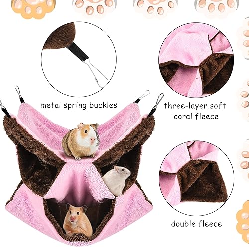 Miniatura 4 de XINRUI Hamaca de rata de hurón de 3 niveles, accesorios para jaula de conejillo de indias, 13.7 x 13.7 pulgadas, hamaca colgante para mascotas para