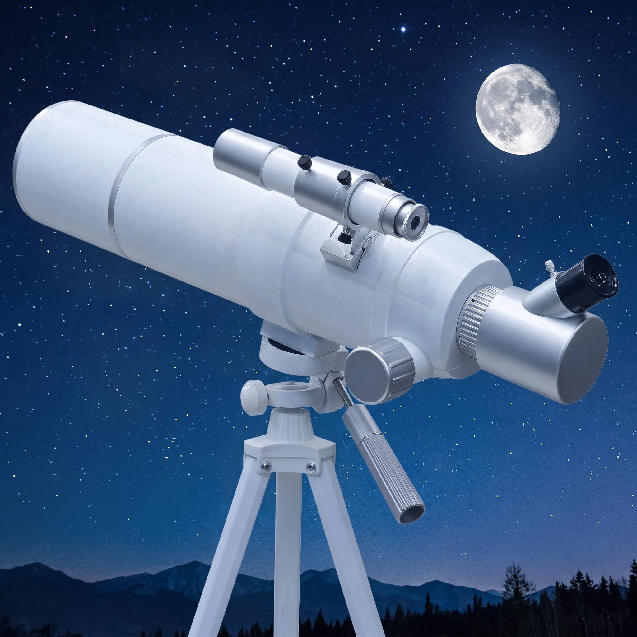 Lukzer Reflector Telescope for Kids & Beginners, Astronomical Telescope for Moon Viewing, Stargazing, Nature Observation & STEM Learning, Manual Focus Portable Telescope (White/F50070)-image-20