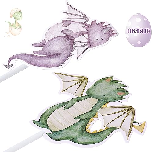 Miniatura 5 de Decoración para cupcakes de fiesta de dragón, 36 piezas con temática de dragón, decoración de fiesta de cumpleaños de dragón, decoraciones de pastel