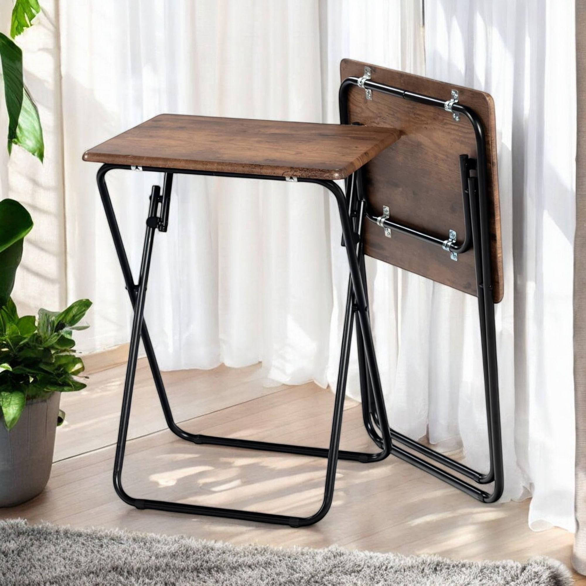 FurnitureR - Juego de 2 Soportes Plegables, MDF y Metal, Apto para sofá, mesita de Noche, Mesa de Plantas de balcón, Iron, Vintage marrón, 48 x 38 x 66 cm
