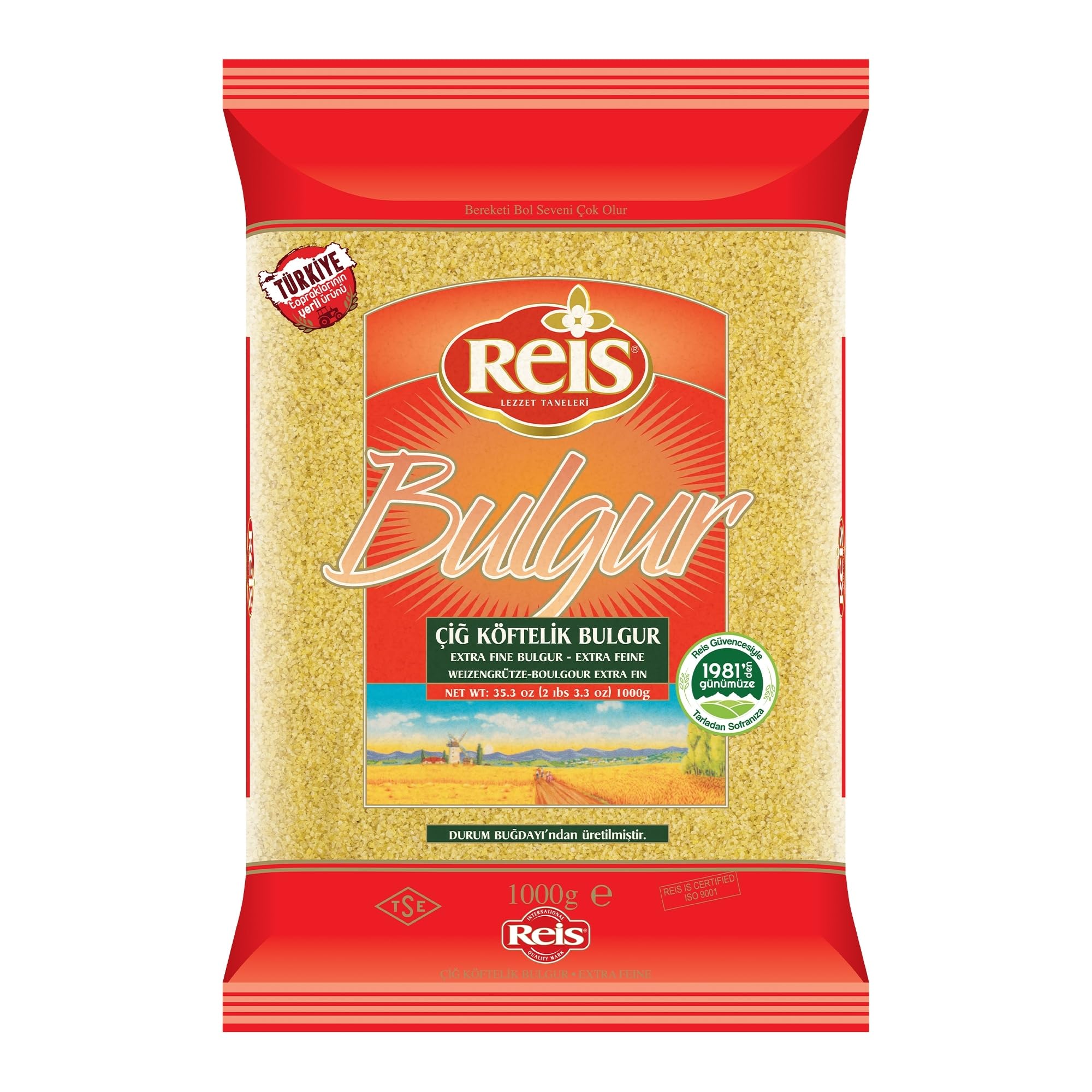 Reis Extra Fine Bulgur, Wheat Berries, Bulgur Wheat for Salads, Tabouleh & Meals, Turkish Grocery Foods, High Fiber & Protein Cereal, Whole Grain Bag, Non-GMO, Bulk, Vegan, Halal, 2.2 Lb (1000g)