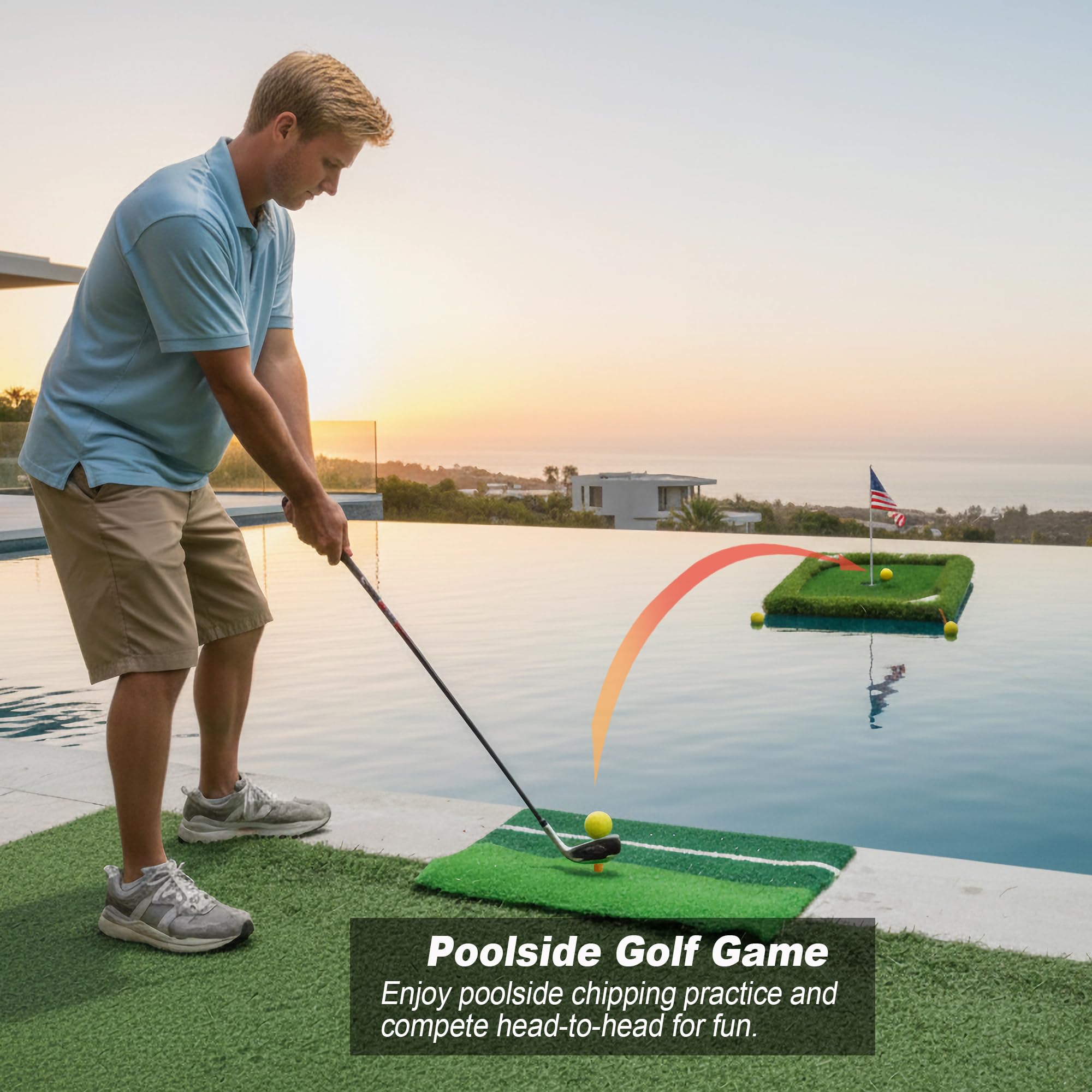 SENSECLUB Vert flottant pour piscine, jeu de golf flottant avec tapis de copeaux et 12 balles en mousse