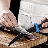 Vista 7 de FLISSA Cuchillo de filete y cuchillo de cebo, cuchillo de filete de pescado de 9 pulgadas con funda protectora y cuchilla afilada de acero