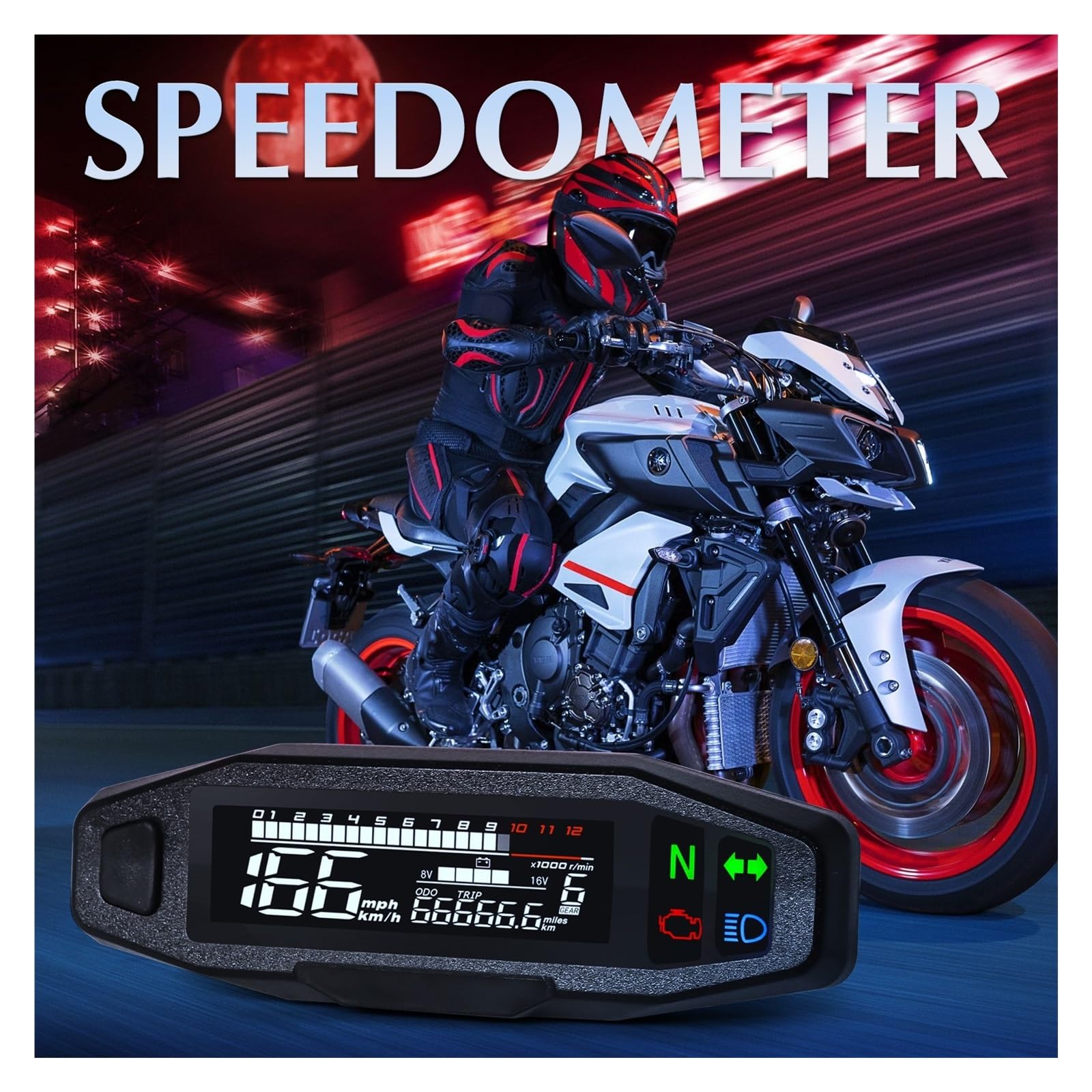 Moto Compteur Kilométrique Compte-Tours Moto Universel LED Tableau de Bord numérique km/h mph odomètre Compteur Moteur jauge capteur avec Support Y/Z/W