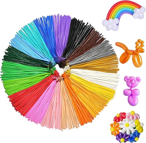 FOTIOMRG 200 globos giratorios de 260 globos largos para animales de globo, 20 colores surtidos, globos mágicos de látex de calidad prémium para