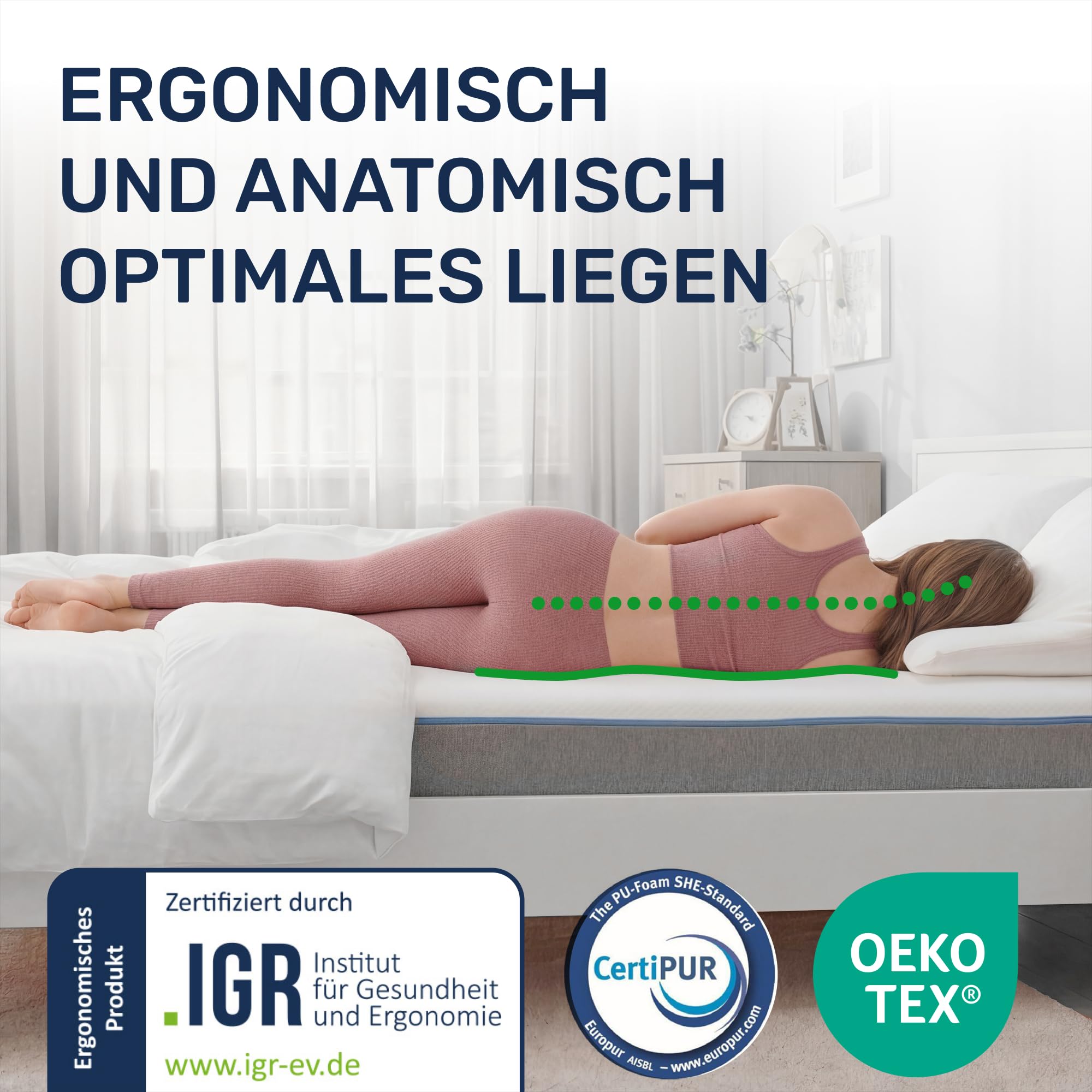 Dailydream Matratzen Topper 180x200cm | Memory Foam | 5cm hoch |H1/2 | Edition Pure, Model M | Zertifiziert & ergonomisch für unbequeme Matratze, Boxspringbett & Gästebett | rutschfest mit Noppen
