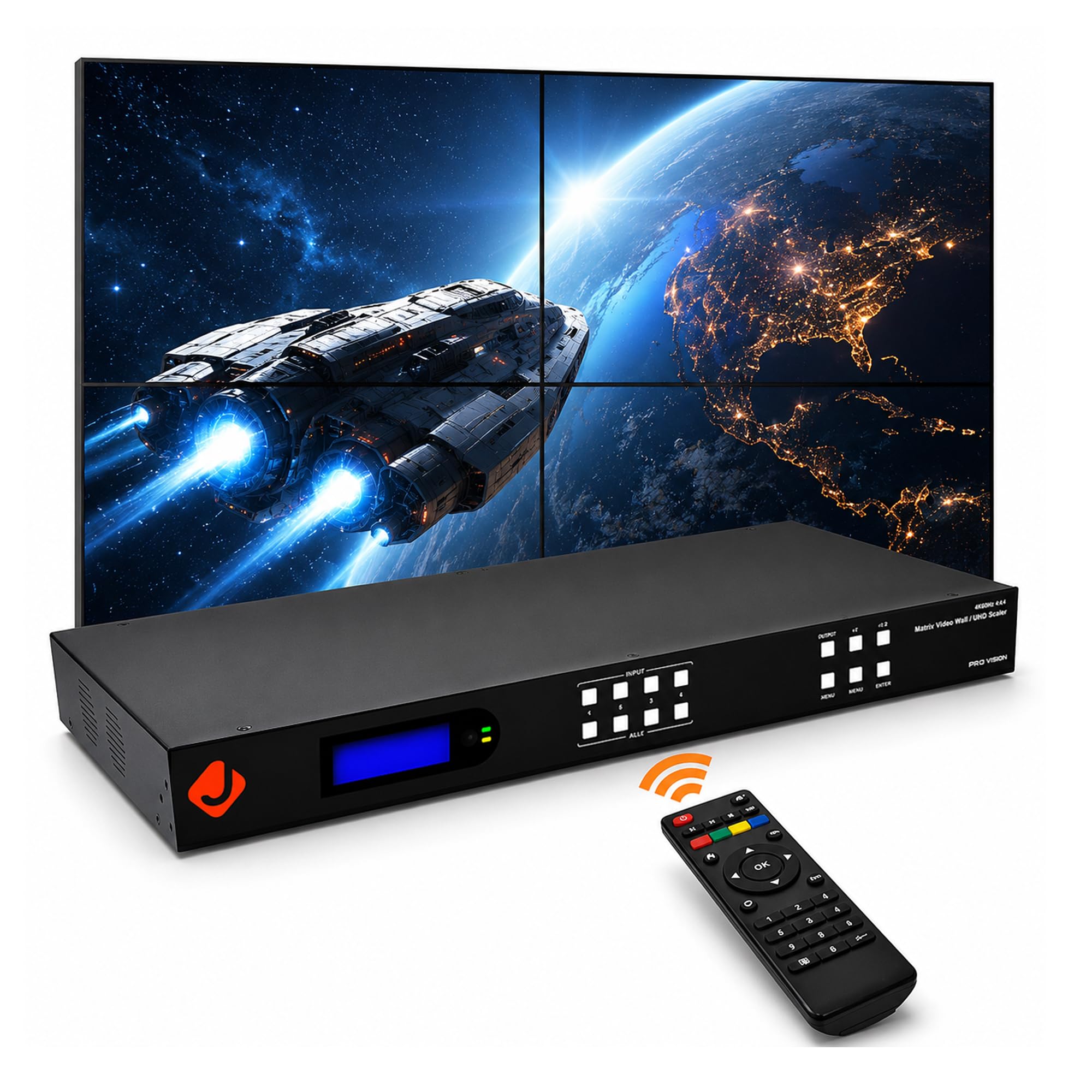 J-Tech Digital 4k 2x2 4K60Hz HDMI Video Wall Controller Multiviewer Seamless Switch Matrix | 4K60Hz Input and 4K30Hz Output, Supports HDMI, HDCP, RS-232, LAN, Downscale &amp; Upscale, Web Control