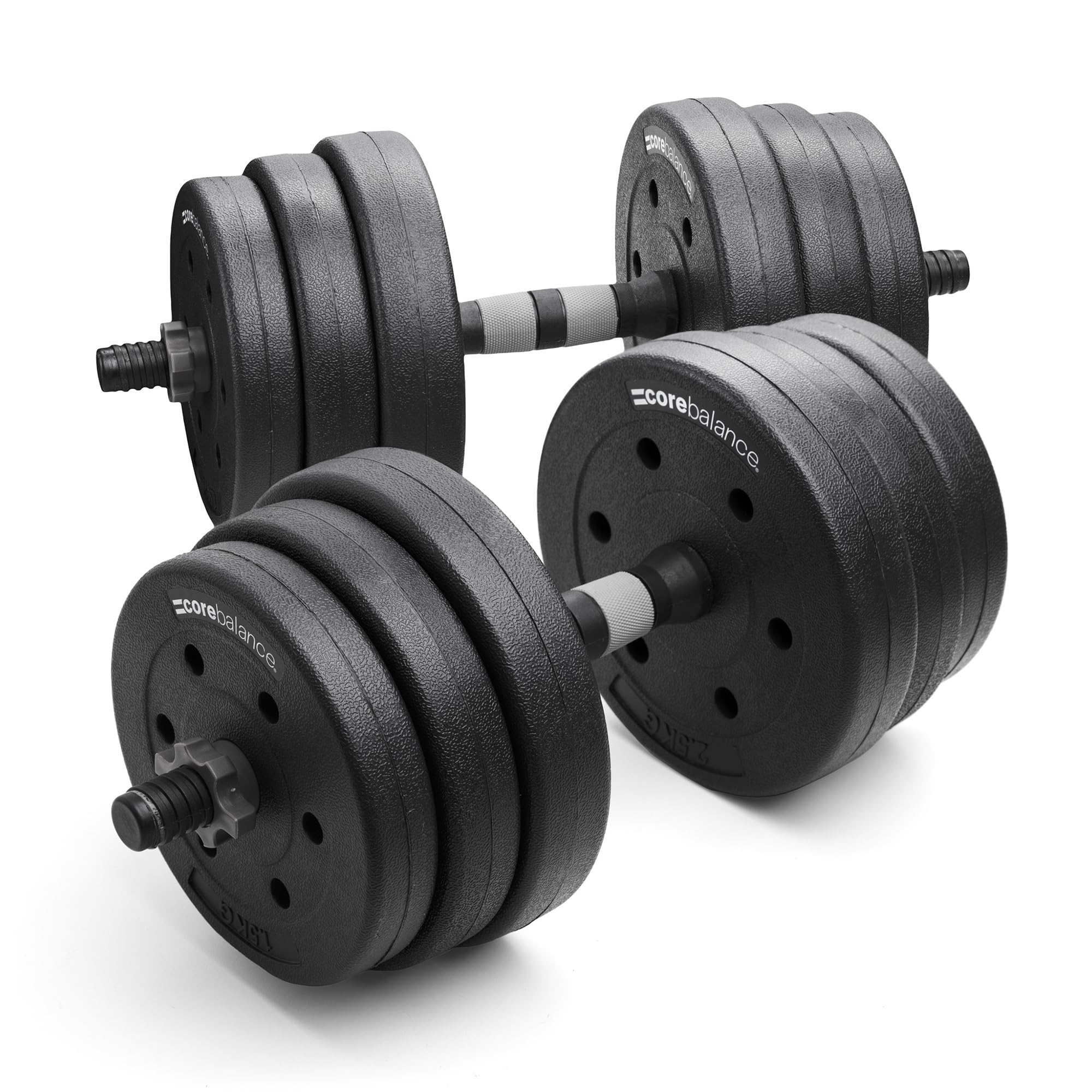 Core Balance Adjustable Dumbbell Set 25kg, Spinlock Hand Weights for Home Gym Strength Training, Weight Lifting, Tough PE with Non-Slip Grip, Multiple Weight Combinations (Sold As Pairs)