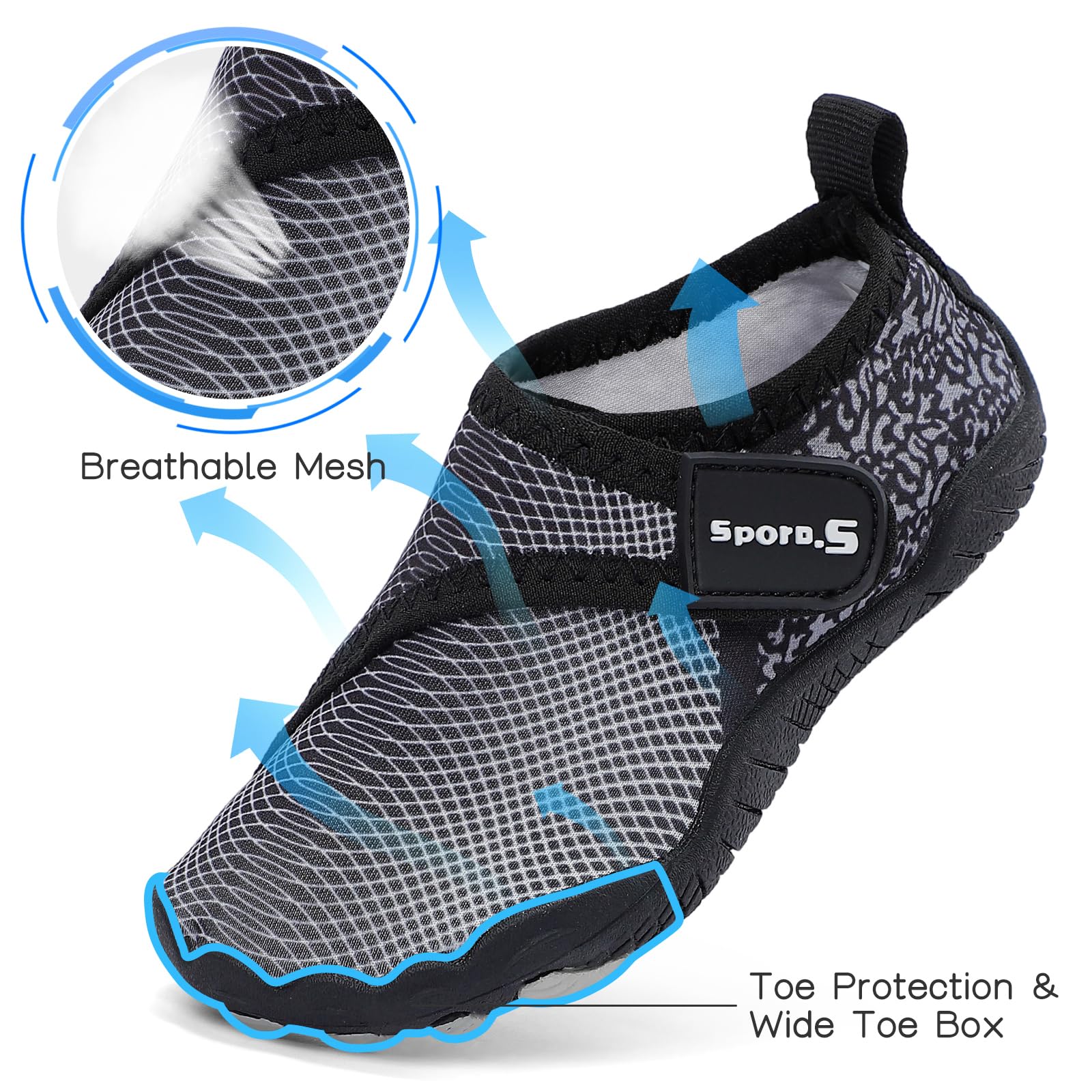 MASOCIO Chaussures Aquatiques Enfant Chaussures d'eau Séchage Rapide Antidérapantes pour Piscine Mer Plage Taille 27-37 EU