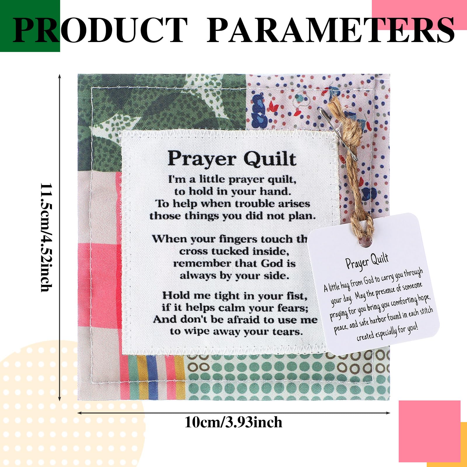 Fanfanwin 2 Pack Prayer Quilt with Cross, Mini Pocket Scripture Quilts for Women, Portable Christian Gifts for Encouragement, Pastor Appreciation Bereavement Gift(Classic)