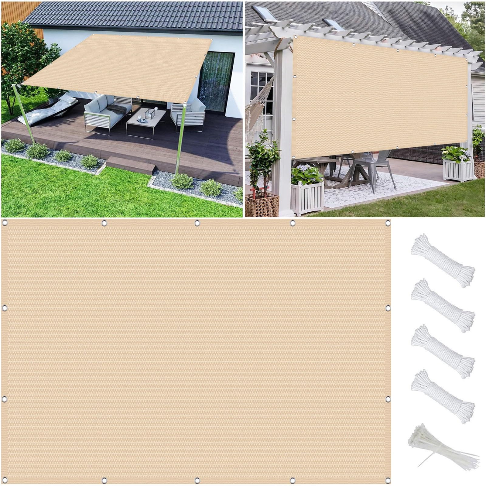 Voile d'ombrage crème pour balcon et terrasse de jardin conviviale